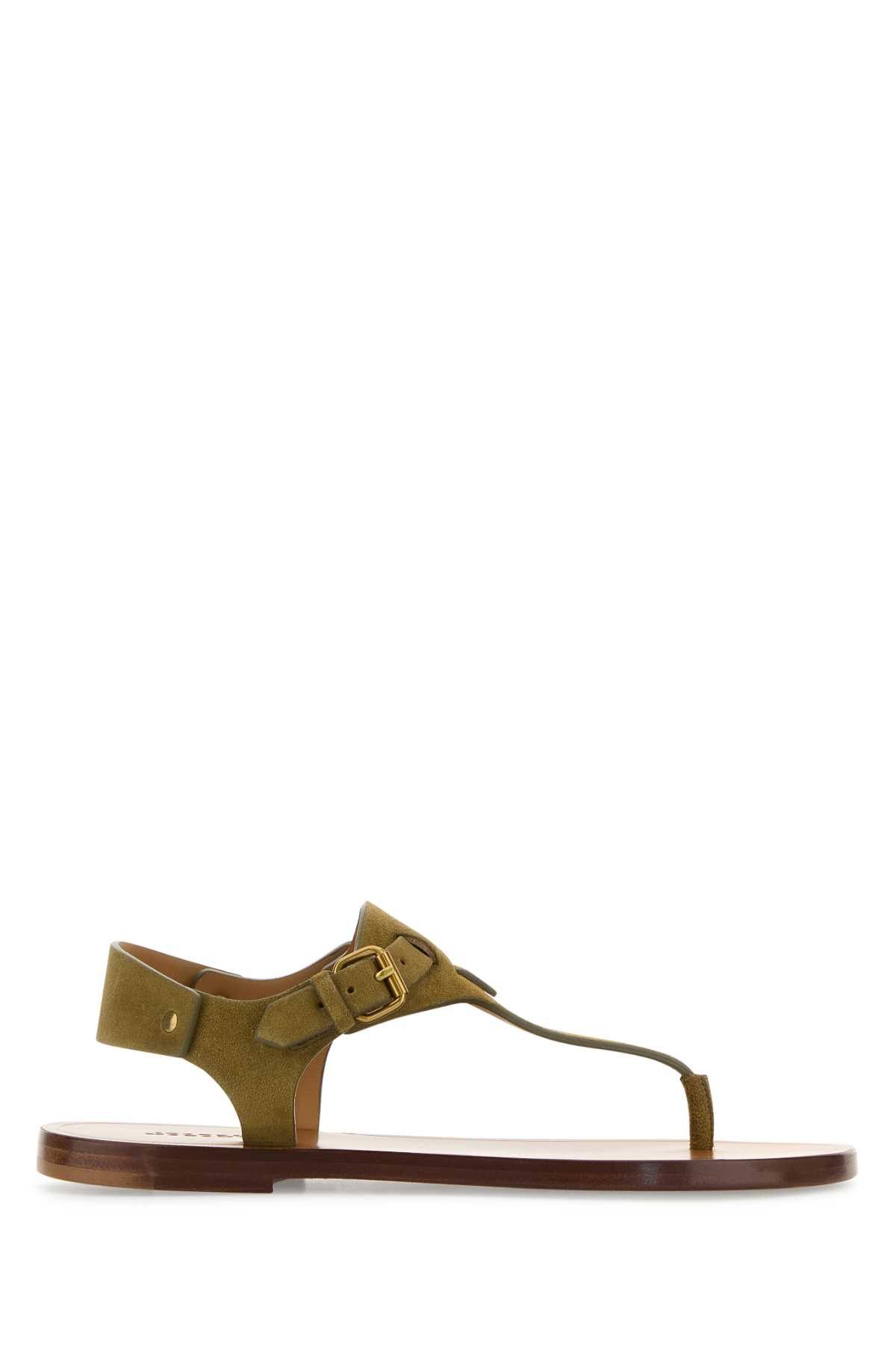Isabel Marant Army Green Suede Thong Sandals Size US 7 / IT 37 - 1 Thumbnail