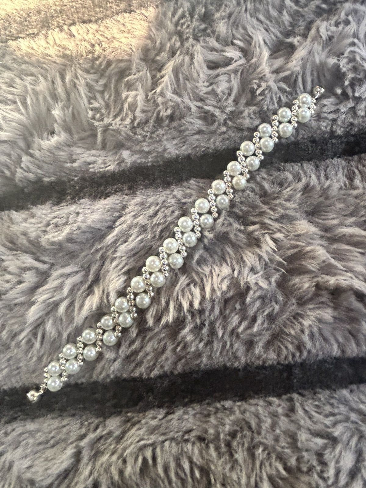 Handmade Handcrafted classic white pearl lattice bracelet Size ONE SIZE - 4 Thumbnail