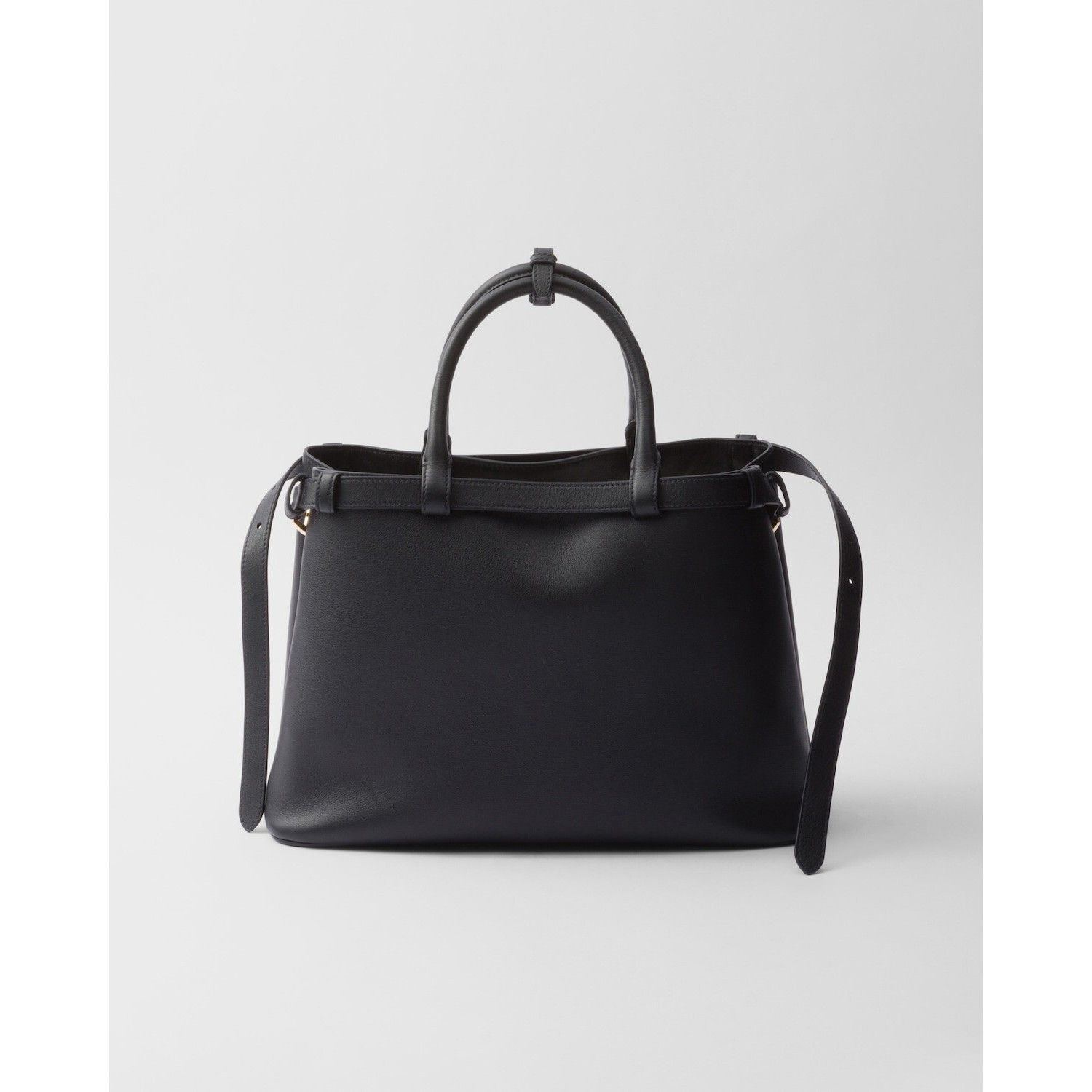 Prada PRADA Buckle Medium Black Leather Double Belted Handbag New Size ONE SIZE - 3 Thumbnail
