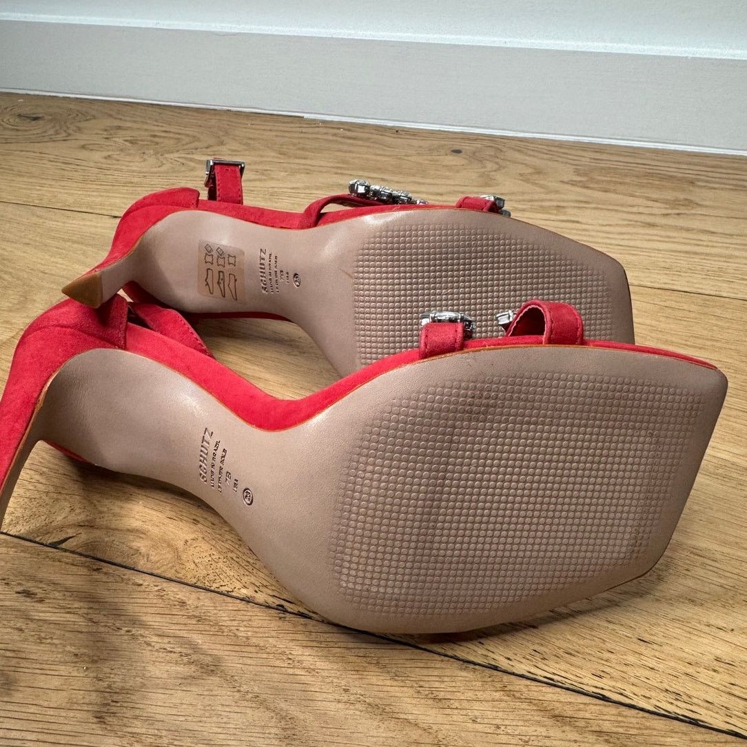 SCHUTZ NEW Schutz Linsey Red Nubuck Sandal Crystal Heels Size US 7 / IT 37 - 10 Thumbnail