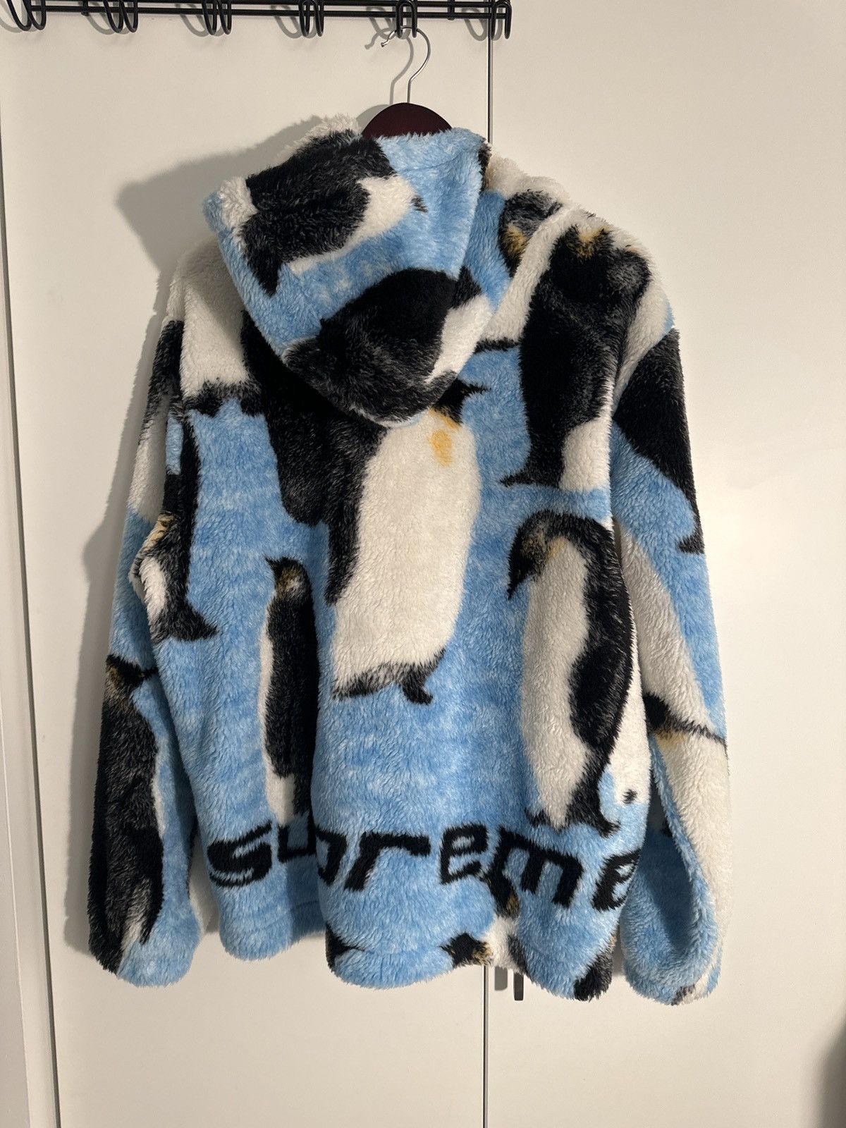 image of Supreme Penguin Hooded Fleece Jacket Blue In Hand Size Large, Men's