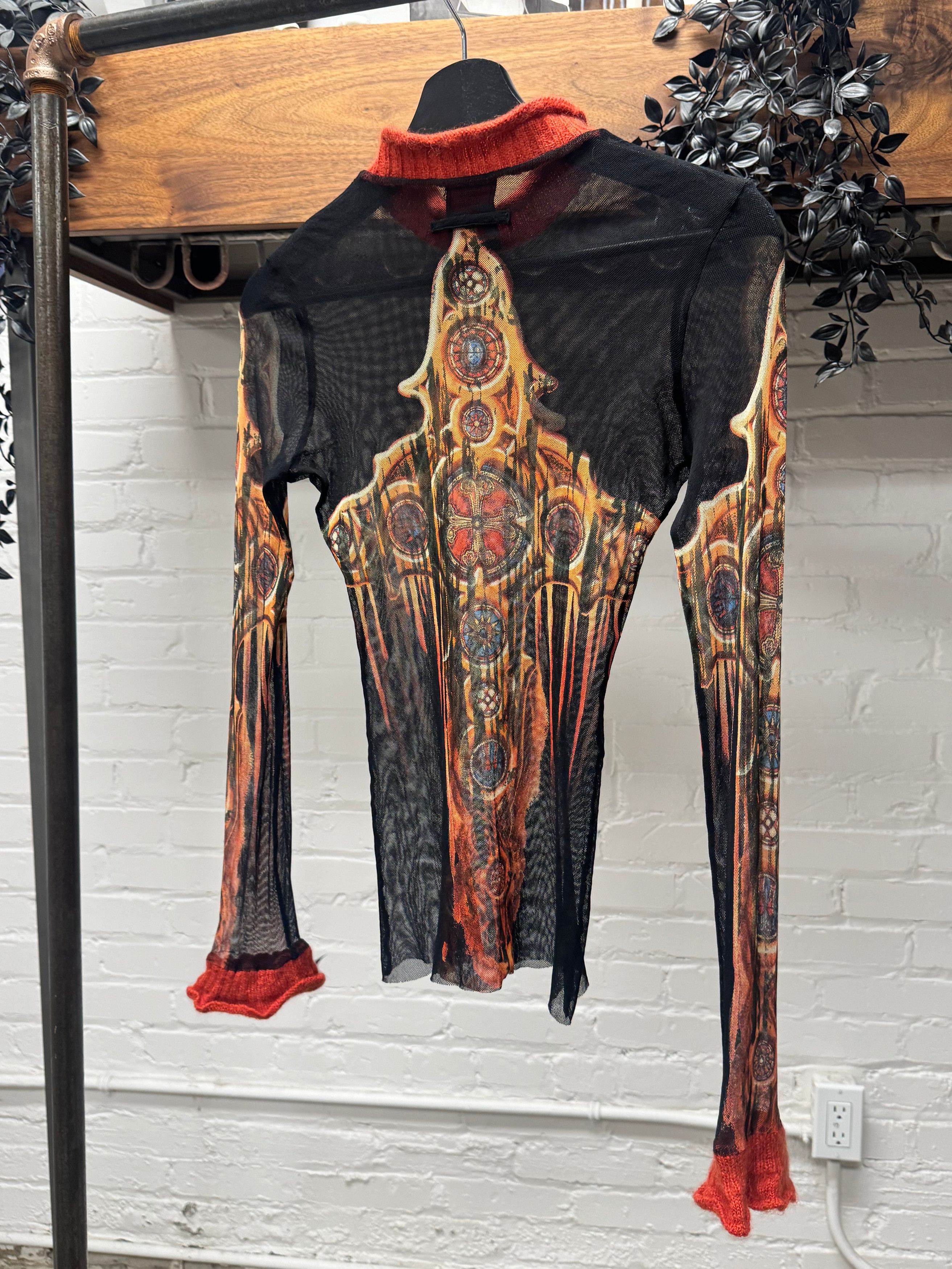 Jean Paul Gaultier AW1998 Jean Paul Gaultier ‘Gothic’ Mesh/Wool Long Sleeve Top Size US M / EU 48-50 / 2 - 4 Thumbnail