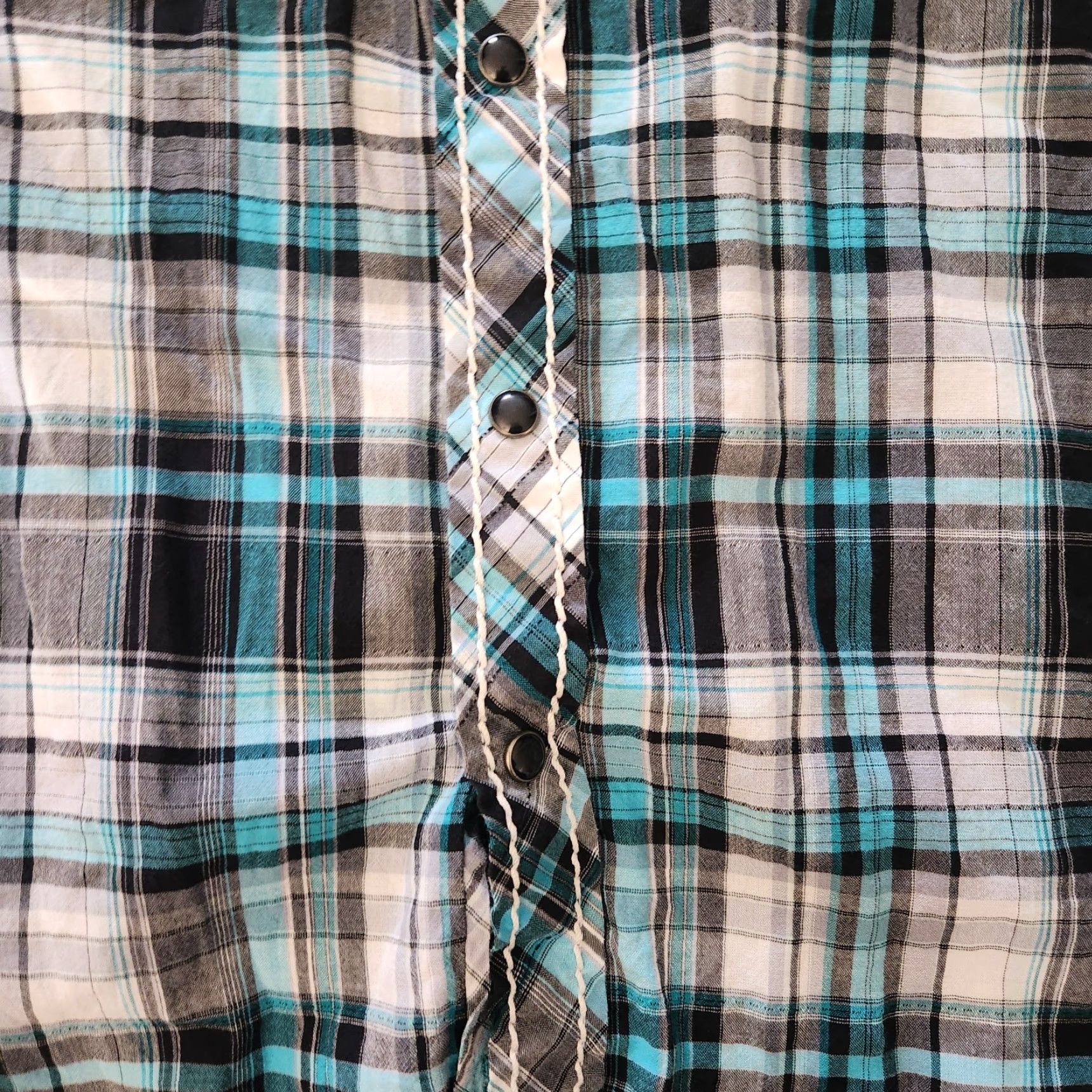 Vintage Rock And Roll Cowboy Pearl Snap Shirt Mens Medium Teal Plaid Thick Stitch Regular Button-Up Short Sleeve Collared Pocket Cowboy USA Western Mens Size US M / EU 48-50 / 2 - 3 Thumbnail