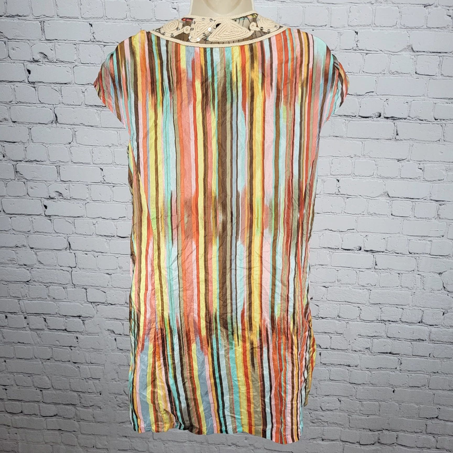 Nanette Lepore Nanette Lepore Multicolor Silk Shell Accents Striped Lightweight Dress 4 Shirt? Size S / US 4 / IT 40 - 2 Thumbnail