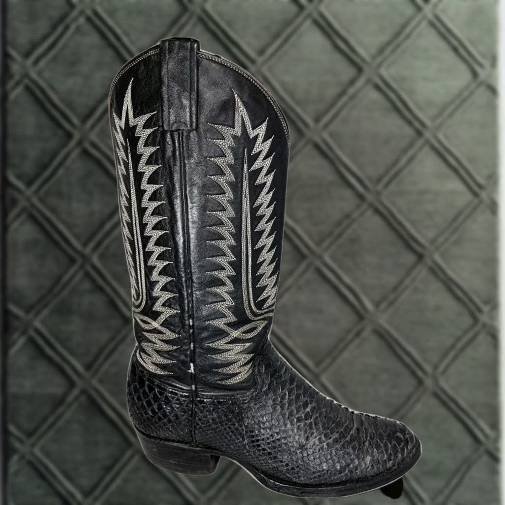 Vintage Cowtown Back Cut Python Skin Country Western Boots Mens 7.5 EE Wide Size US 8 / EU 41 - 1 Thumbnail