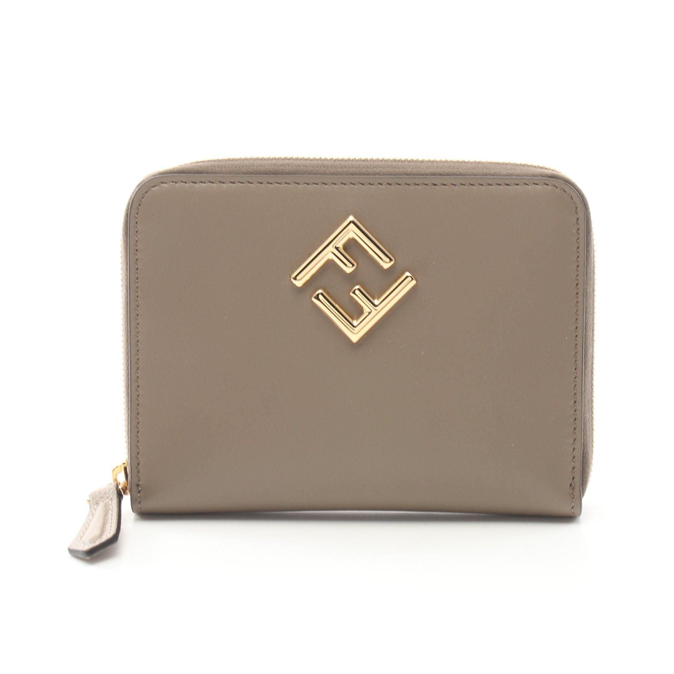 Fendi Fendi Ff Diamond Round Zipper Wallet Leather Gray Brown Size ONE SIZE - 1 Thumbnail