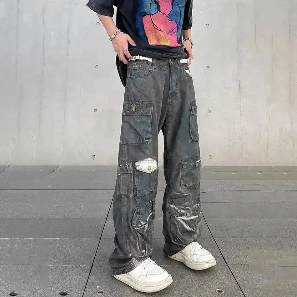 Japanese Brand Cargo Jeans Multi-pocket Baggy Denim Pants Straight-leg Size US 32 / EU 48 - 2 Thumbnail