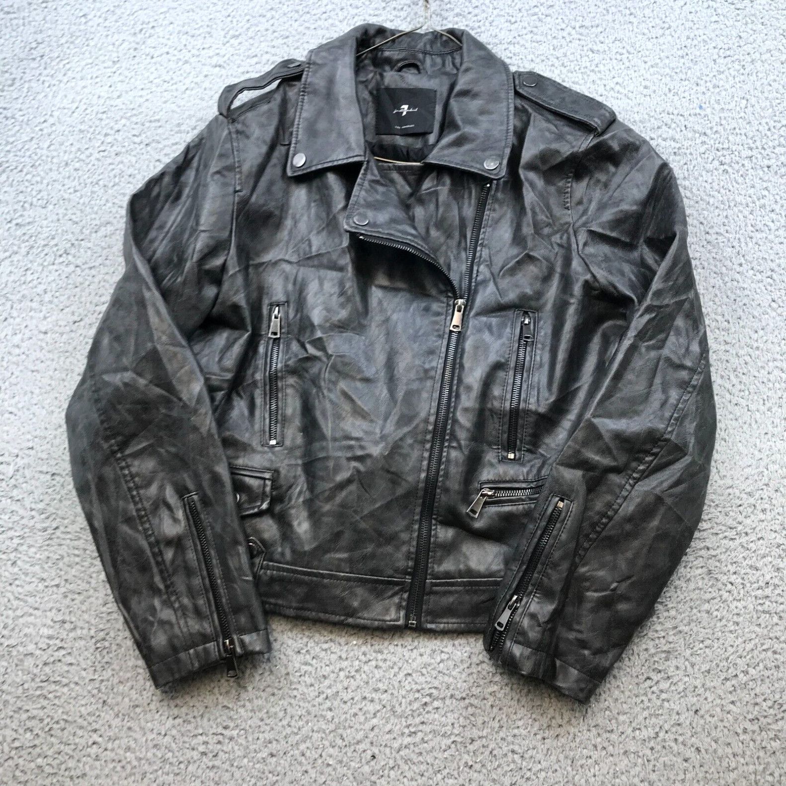 image of 7 For All Mankind Faux Leather Jacket Womens Medium Black Biker Full Zip 43292 in White