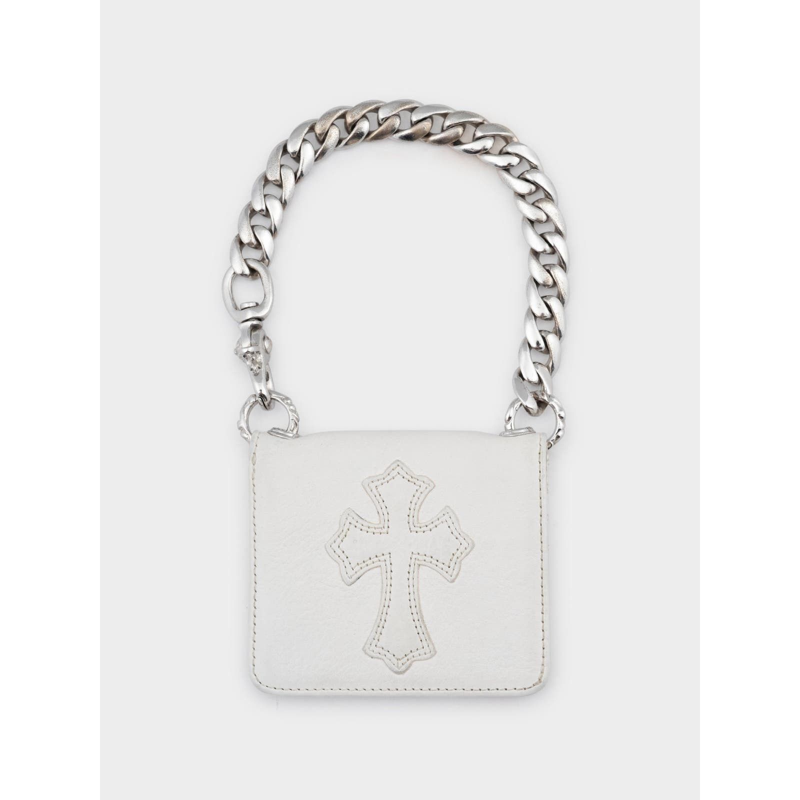 image of Chrome Hearts Patched Wallet With Cuban Chain in White, Men's