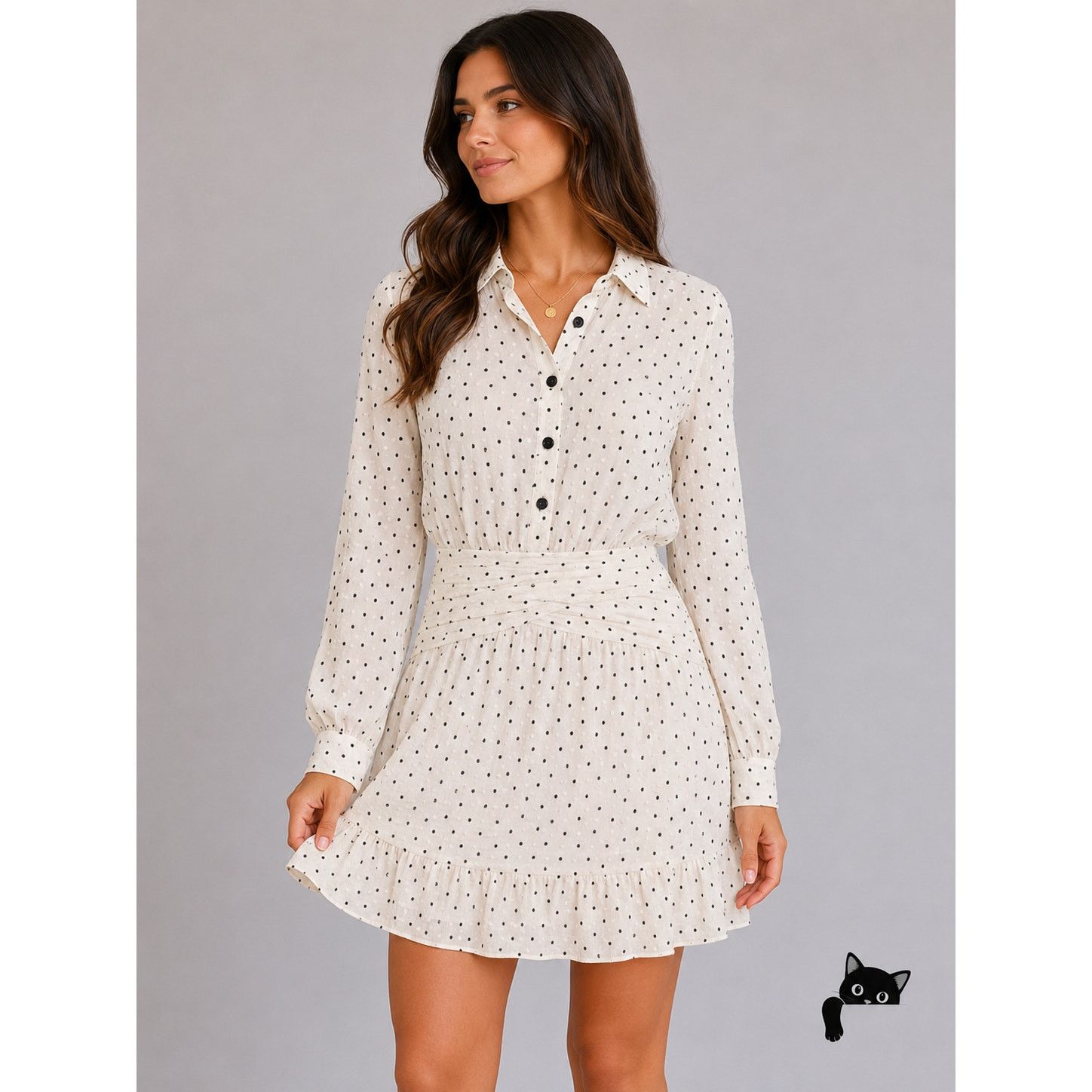 Zara Zara Dotted Swiss Long Sleeve 1/2 Button Ruffle Hem Dress Size XS / US 0-2 / IT 36-38 - 2 Thumbnail