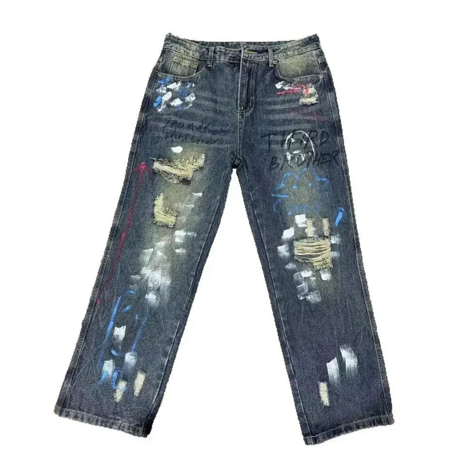 Japanese Brand Retro loose graffiti wide leg jeans Size US 32 / EU 48 - 5 Thumbnail