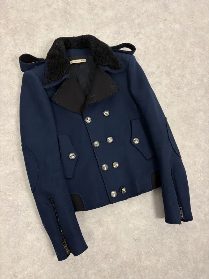 Balenciaga FW2007 Balenciaga Navy Wool Shearling Peacoat Jacket Size M / US 6-8 / IT 42-44 - 4 Thumbnail