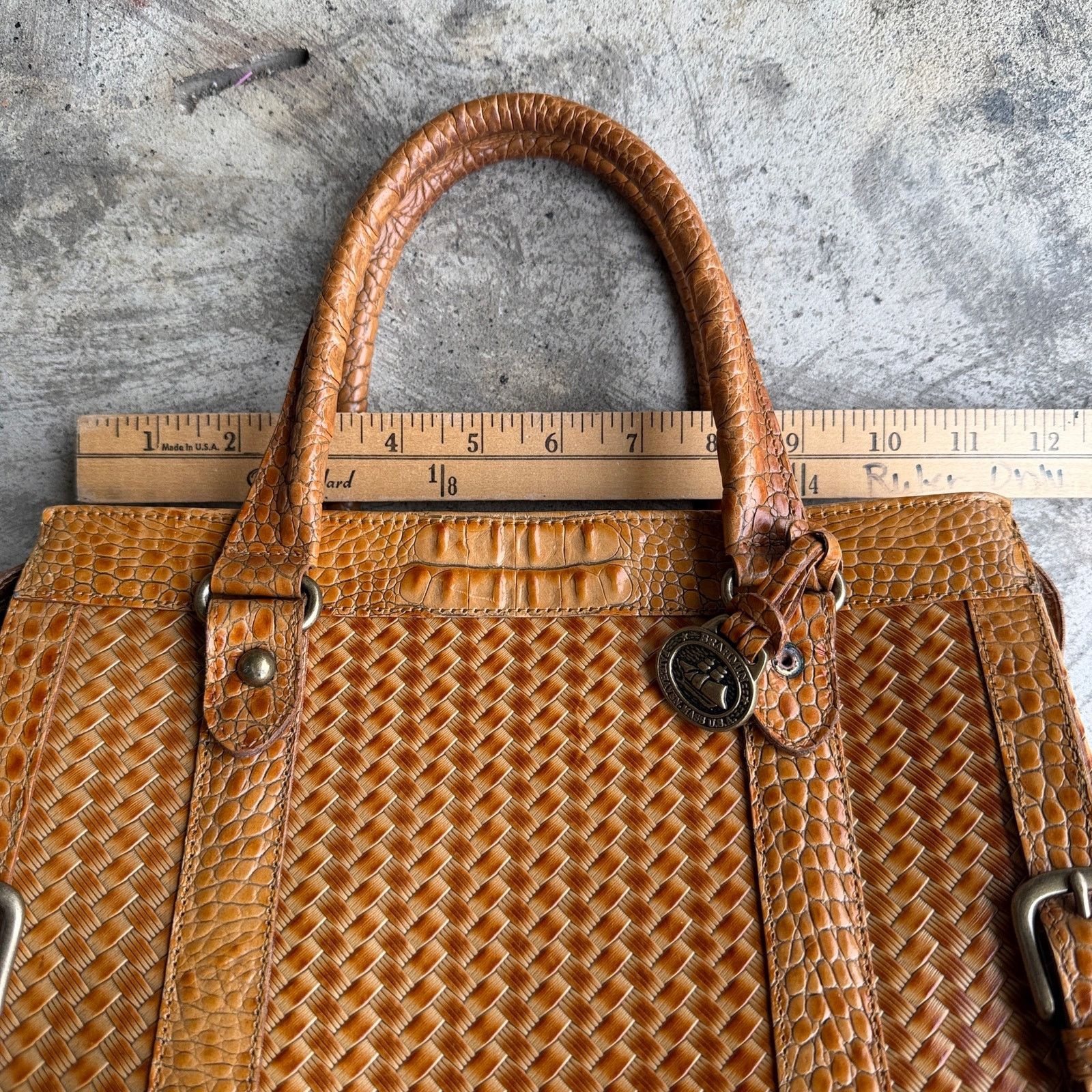 BRAHMIN Y2k Brahmin Pecan Woven Croc Embossed Satchel Shoulder Bag Size ONE SIZE - 8 Thumbnail