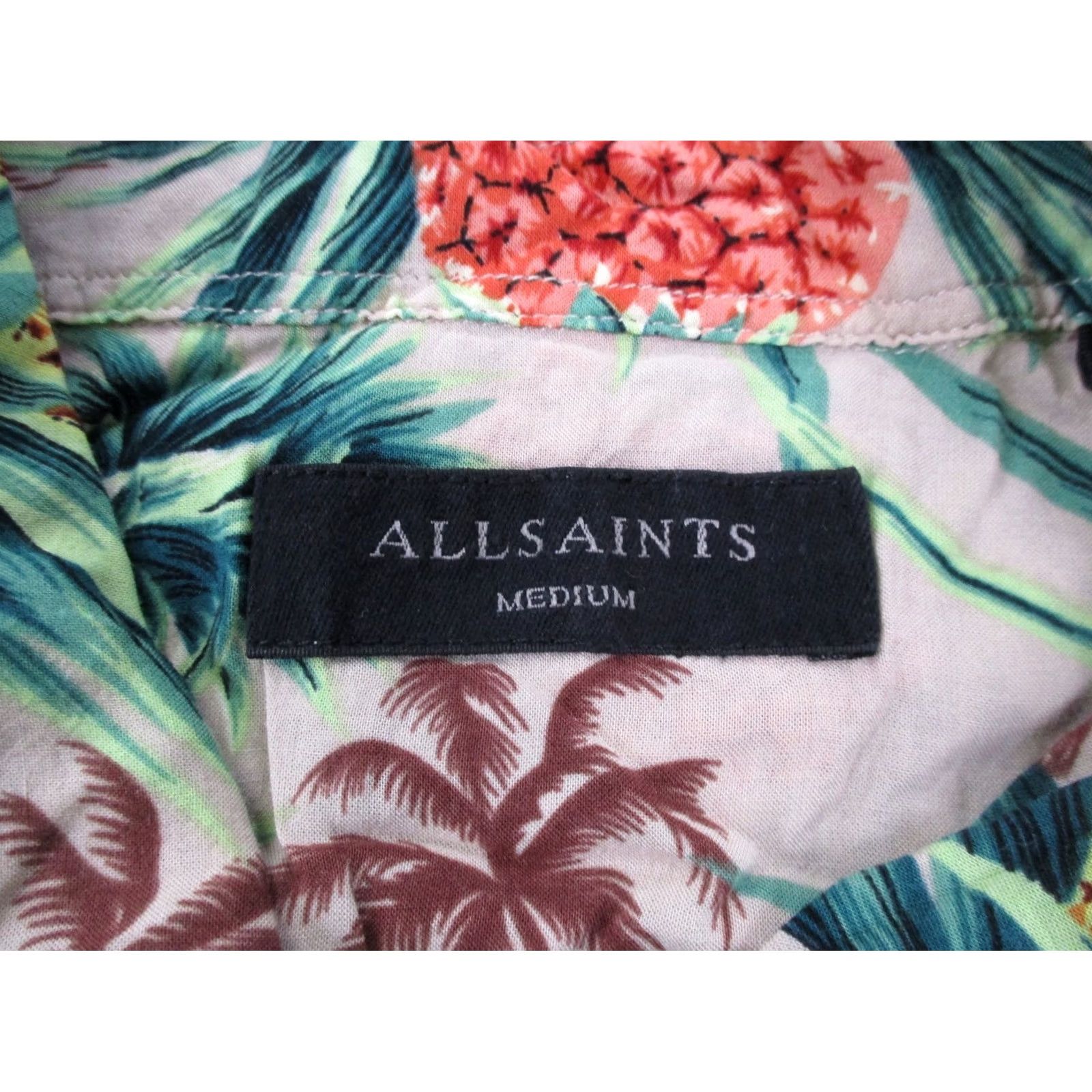 Allsaints AllSaints Shirt Mens M Viscose Floral Hawaiian Tropical Palm Tree Pineapple Button-Up Short Sleeve Collared Knit Multicolor Modern Beach Theme Mens Size US M / EU 48-50 / 2 - 6 Thumbnail