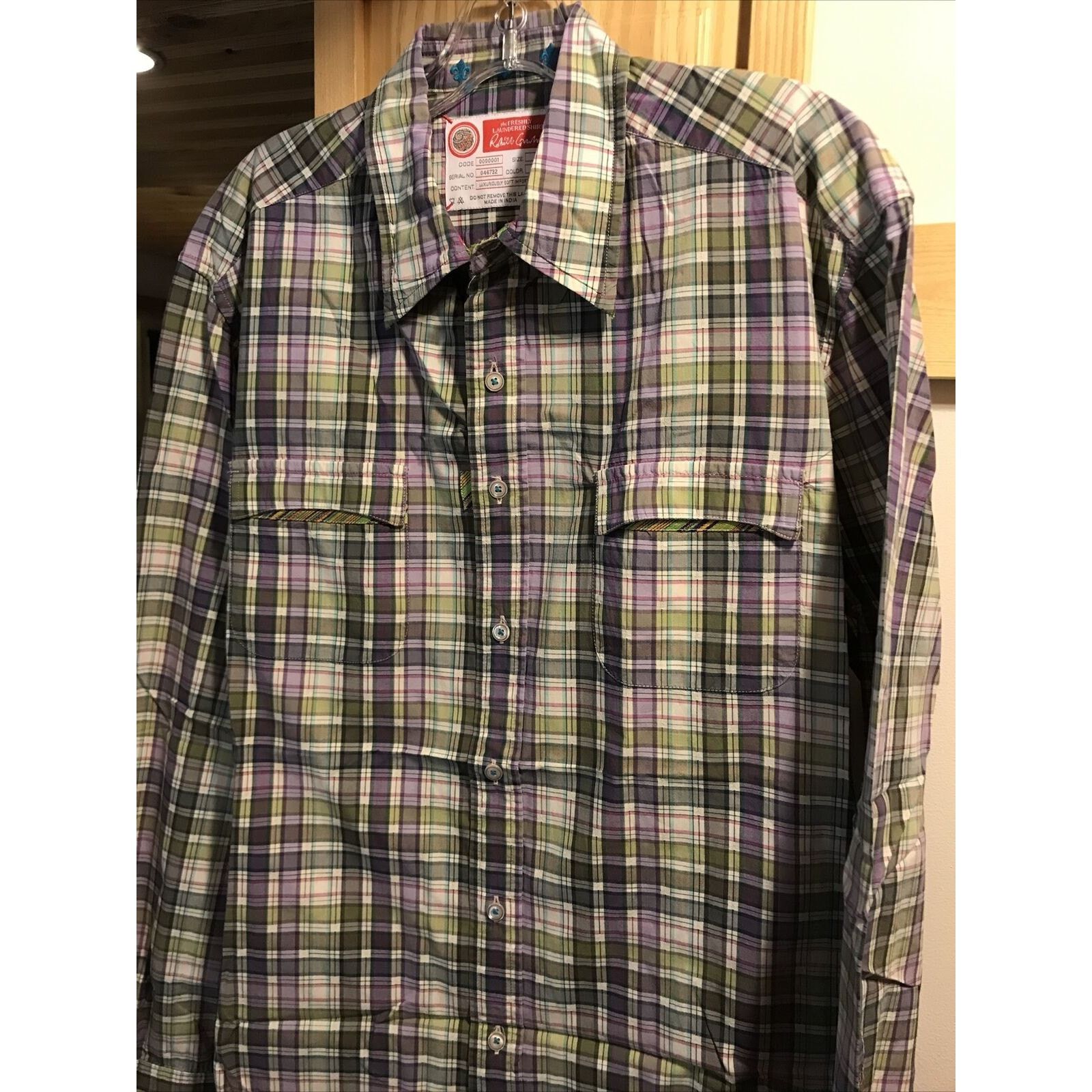 Robert Graham Robert Graham Men’s Large Green Purple Plaid LS Cotton Shirt Size US L / EU 52-54 / 3 - 9 Thumbnail