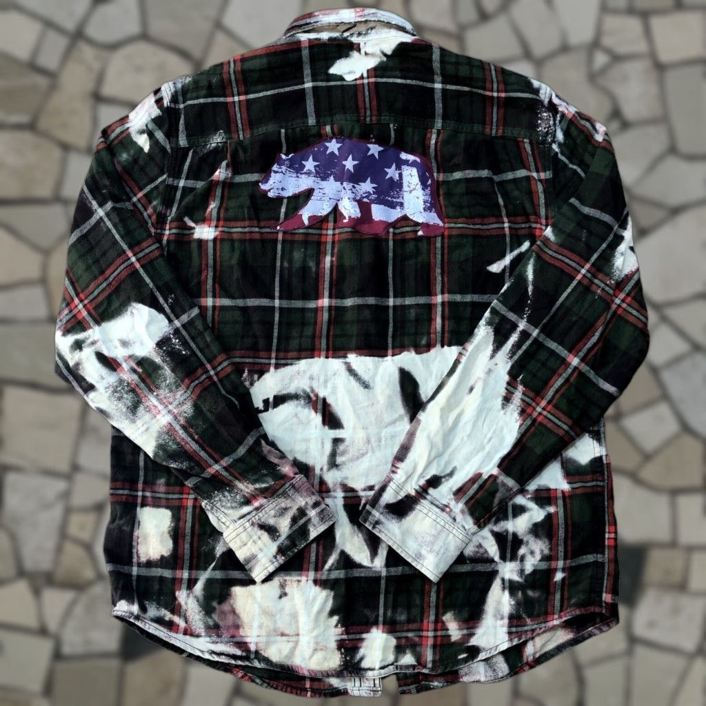George George Shirt Mens Medium Green Flannel Plaid California Flag Tie Dye Acid Wash Button-Up Size US M / EU 48-50 / 2 - 1 Thumbnail