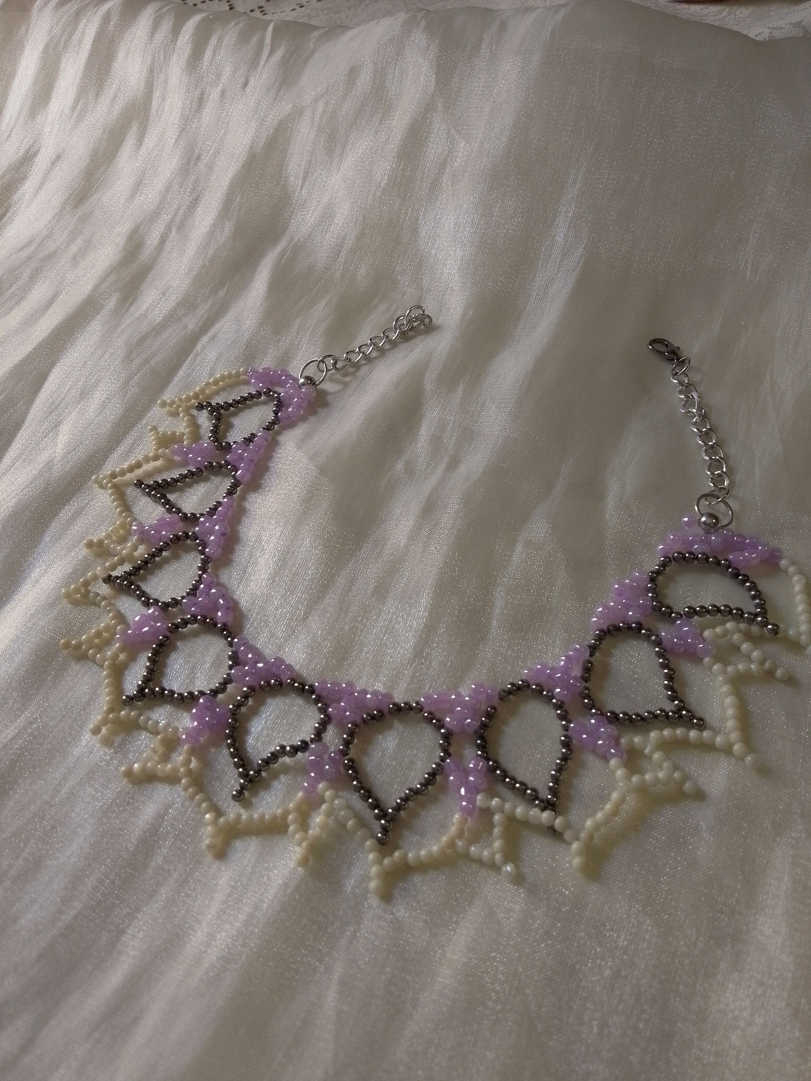 Handmade Necklace Netted Embroidered Glass Brass Elegant Size ONE SIZE - 4 Thumbnail