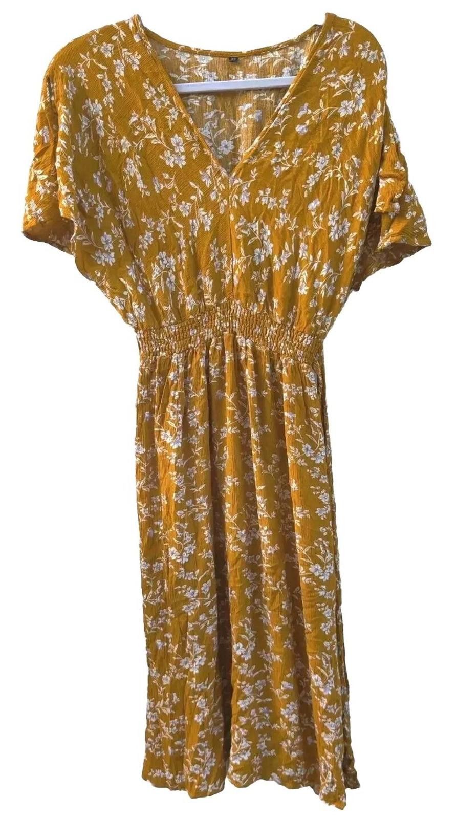 The Unbranded Brand Women Dress Marigold Mustard Yellow White Floral Print Ruffl Size XS / US 0-2 / IT 36-38 - 1 Thumbnail