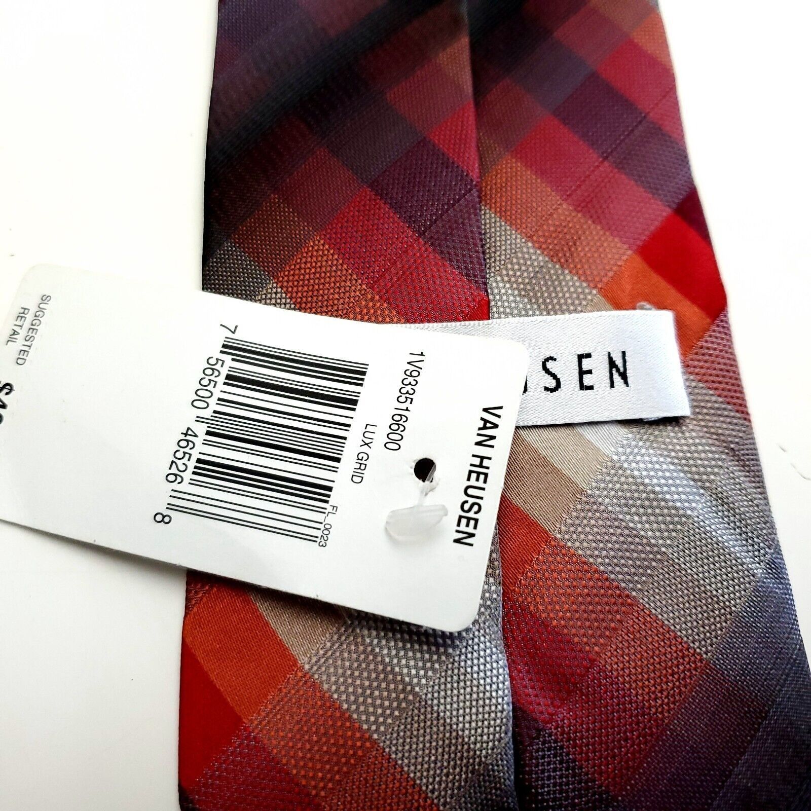 Van Heusen NEW Van Heusen Red Gray Gradient Plaid Woven Silk Tie Size ONE SIZE - 3 Thumbnail