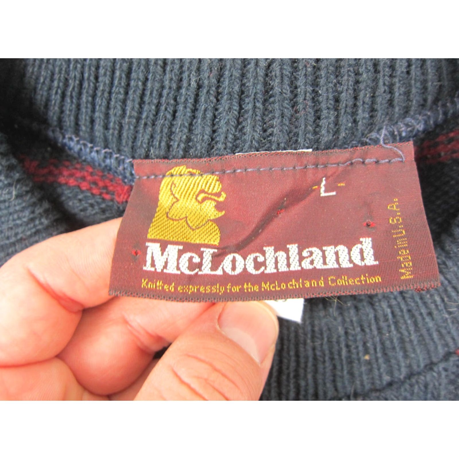 Vintage VINTAGE McLochland Sweater Mens L Blue Striped Wool Slim Crew Knit Pullover 90s United States Industry: Casual Size US L / EU 52-54 / 3 - 4 Thumbnail
