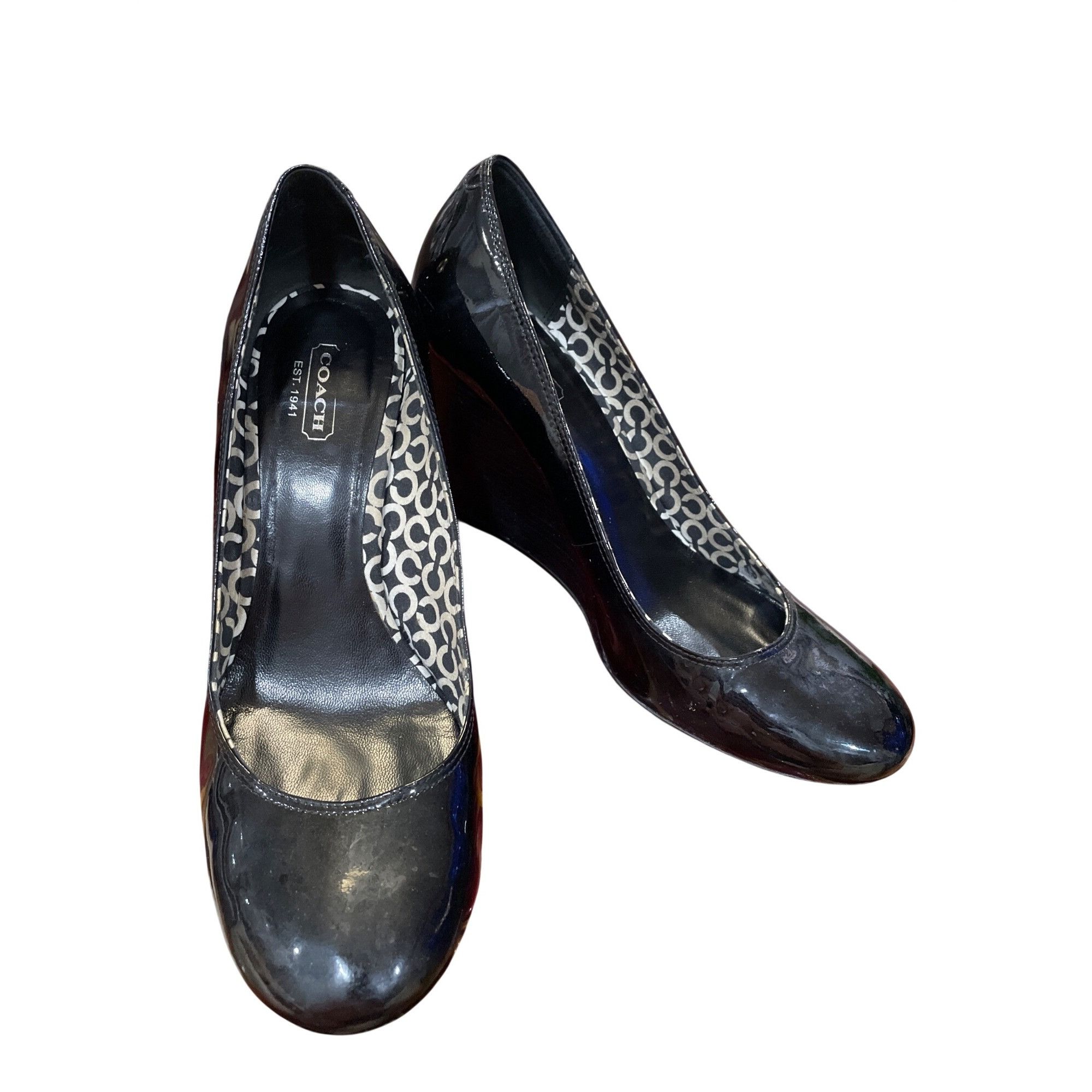 Coach Coach wms black leather patent 3.5" wedge heel shoes sz 8.5B Size US 8.5 / IT 38.5 - 13 Thumbnail