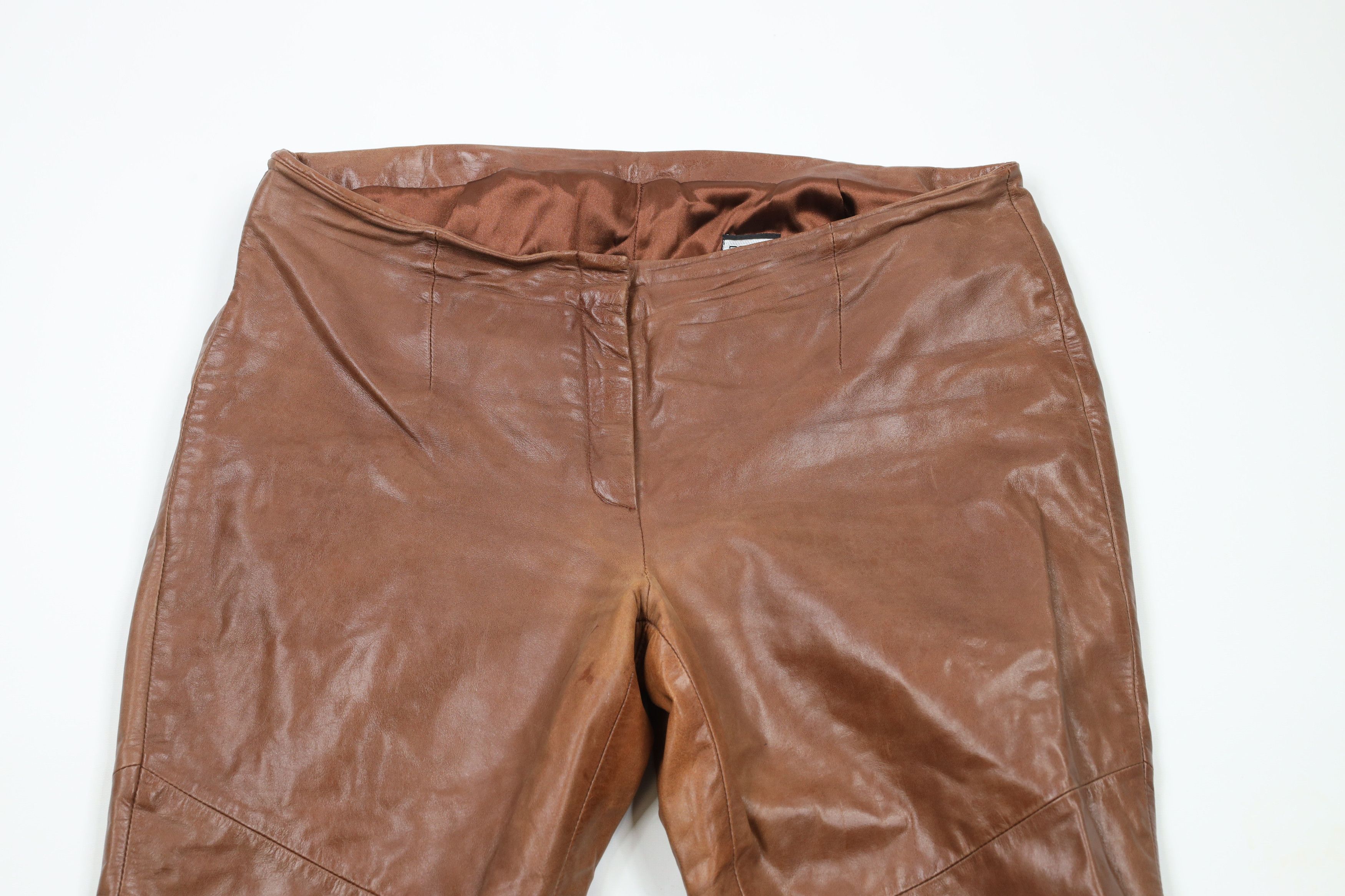 Vintage Vintage 90s Streetwear Pelle Leather Flared Pants Brown Size 36" / US 14 / IT 50 - 2 Thumbnail