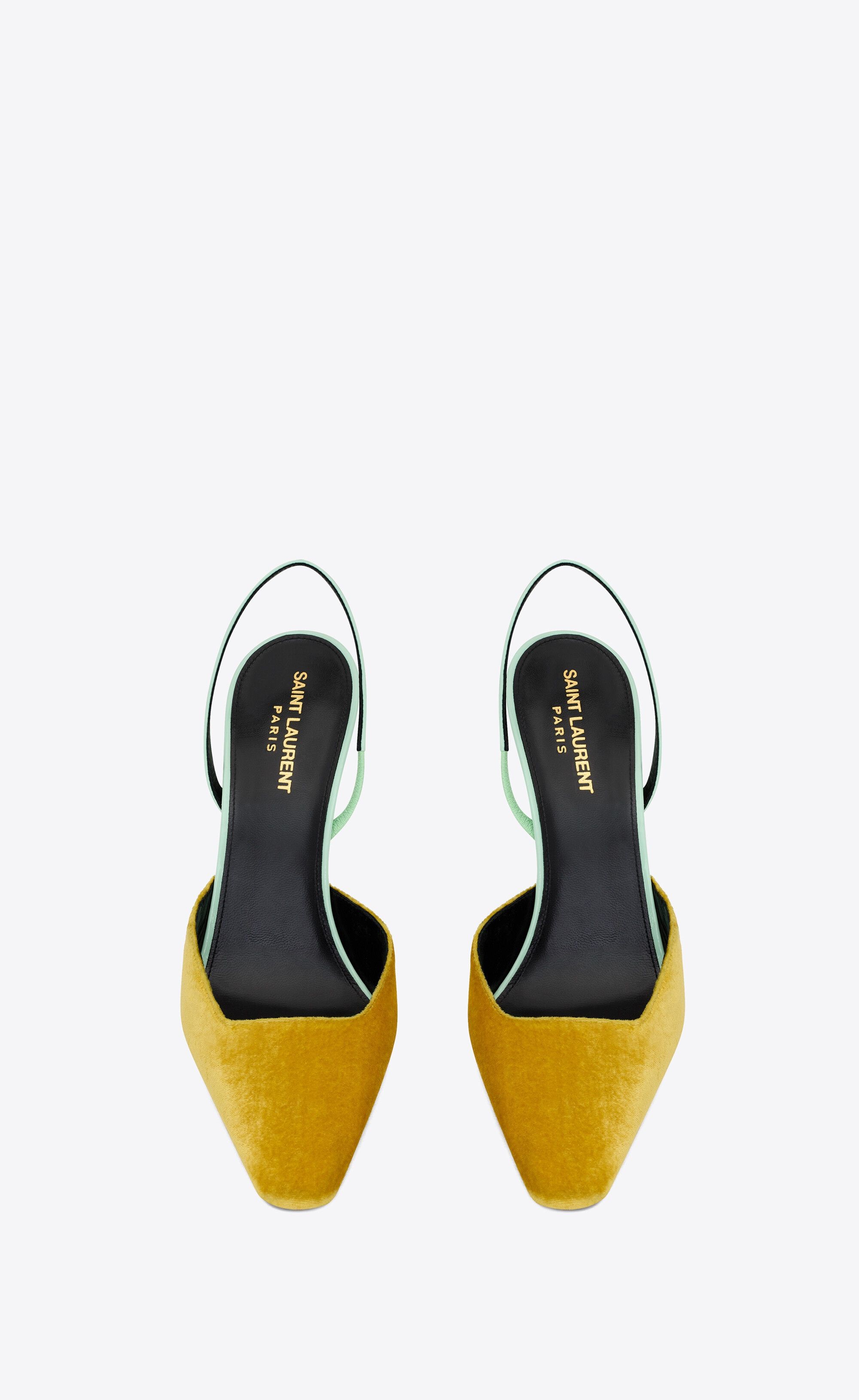 Saint Laurent Paris o1s1wg111024 Blade Slingback Pumps Silk Velvet Patent Yellow Size US 5 / IT 35 - 2 Thumbnail
