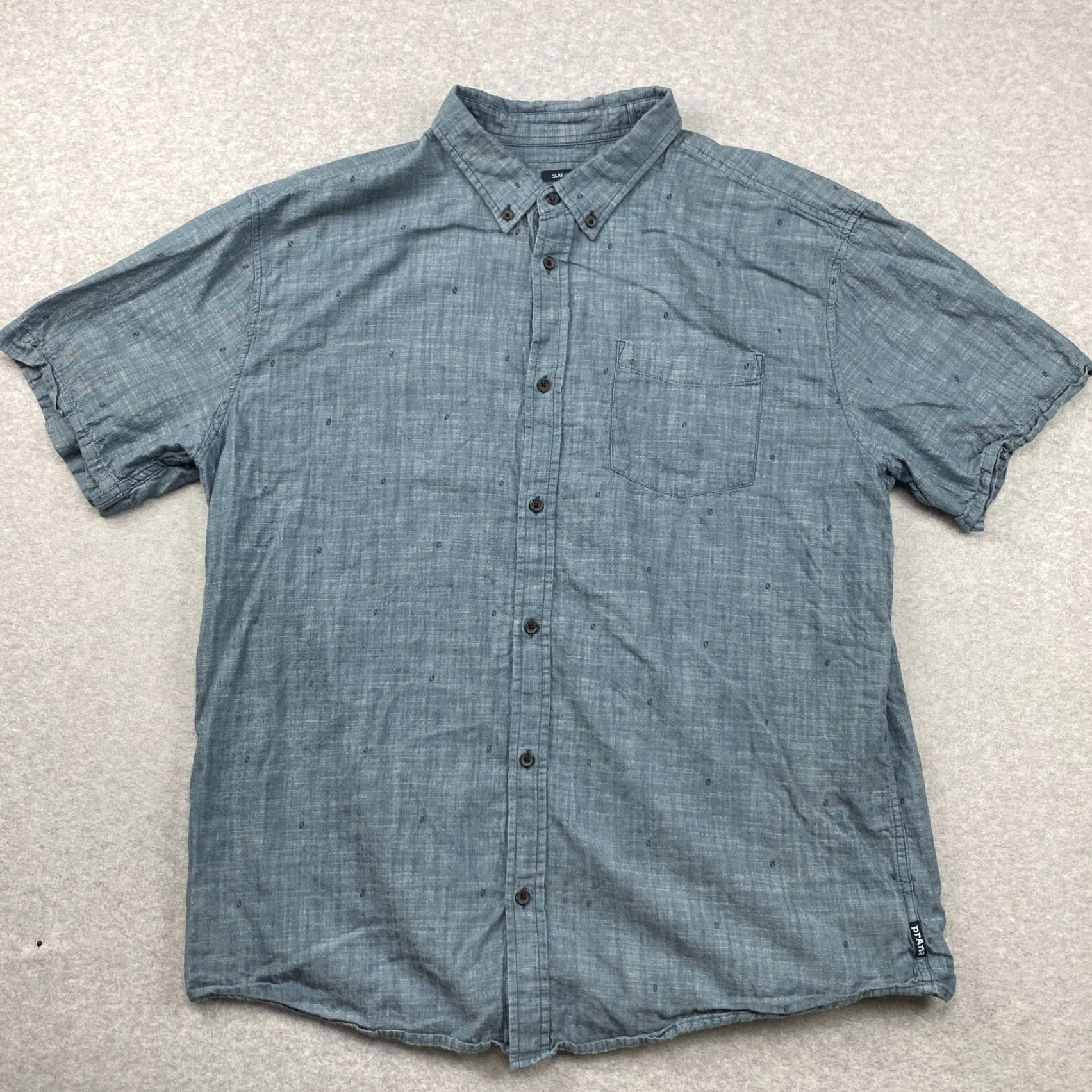 Prana Prana Button Down Shirt Mens 2XL Blue Chambray Slim Short Sleeve Organic Cotton Size US XXL / EU 58 / 5 - 2 Thumbnail