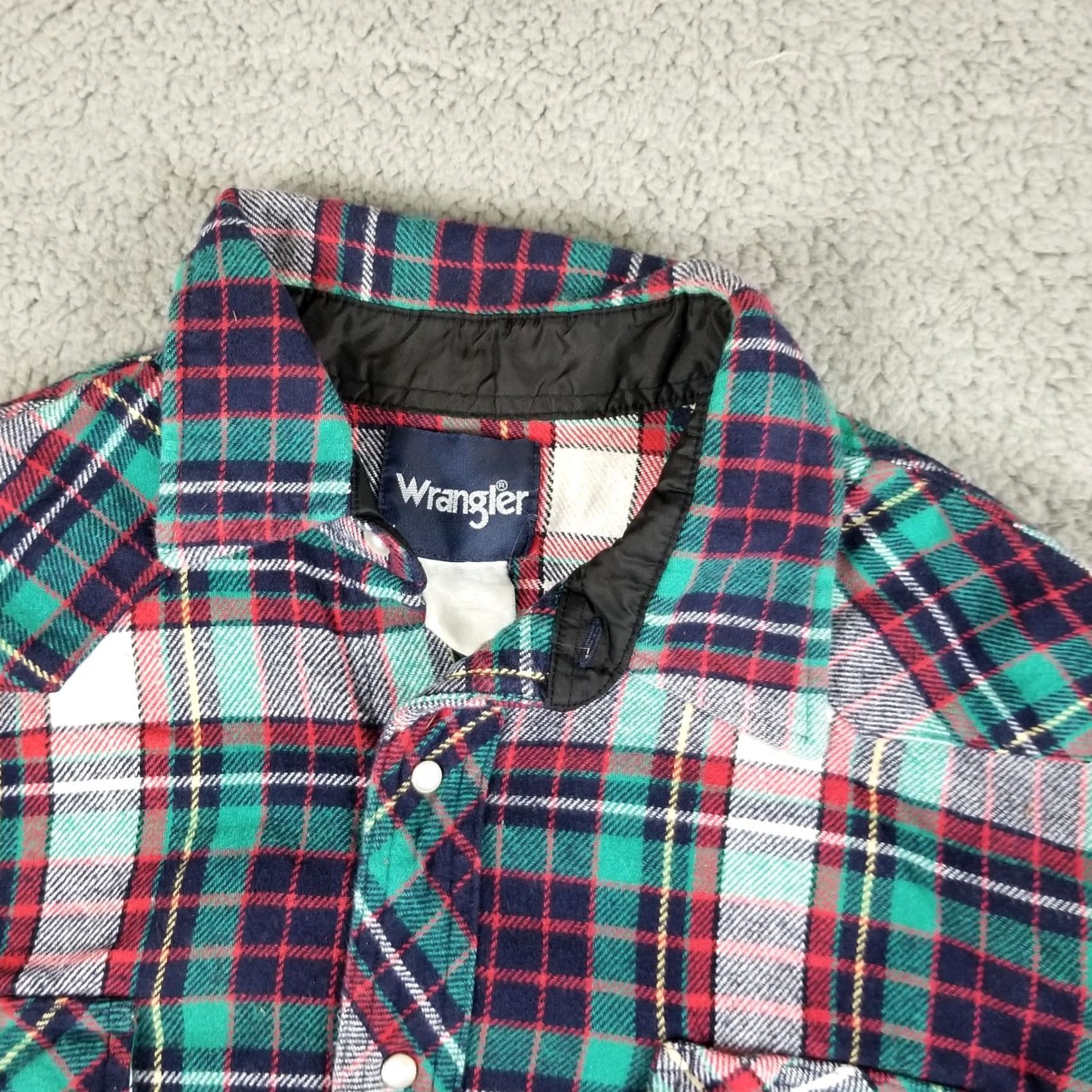 Wrangler VINTAGE Wrangler Brushpopper Shirt 2XL Long Sleeve Plaid Pearl Snap Western Cowboy 90s Mens Size US XXL / EU 58 / 5 - 2 Thumbnail