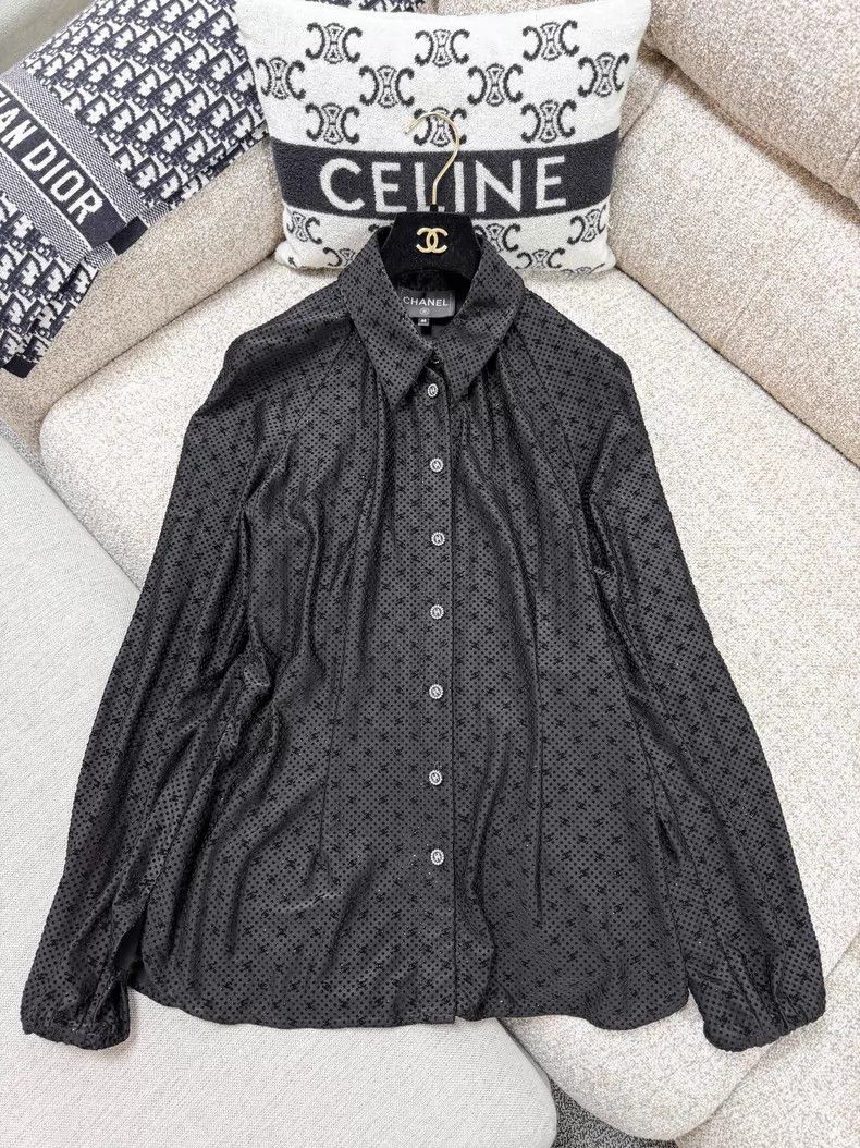 Chanel Chanel Velvet dark pattern logo long-sleeved shirt Size S / US 4 / IT 40 - 2 Thumbnail