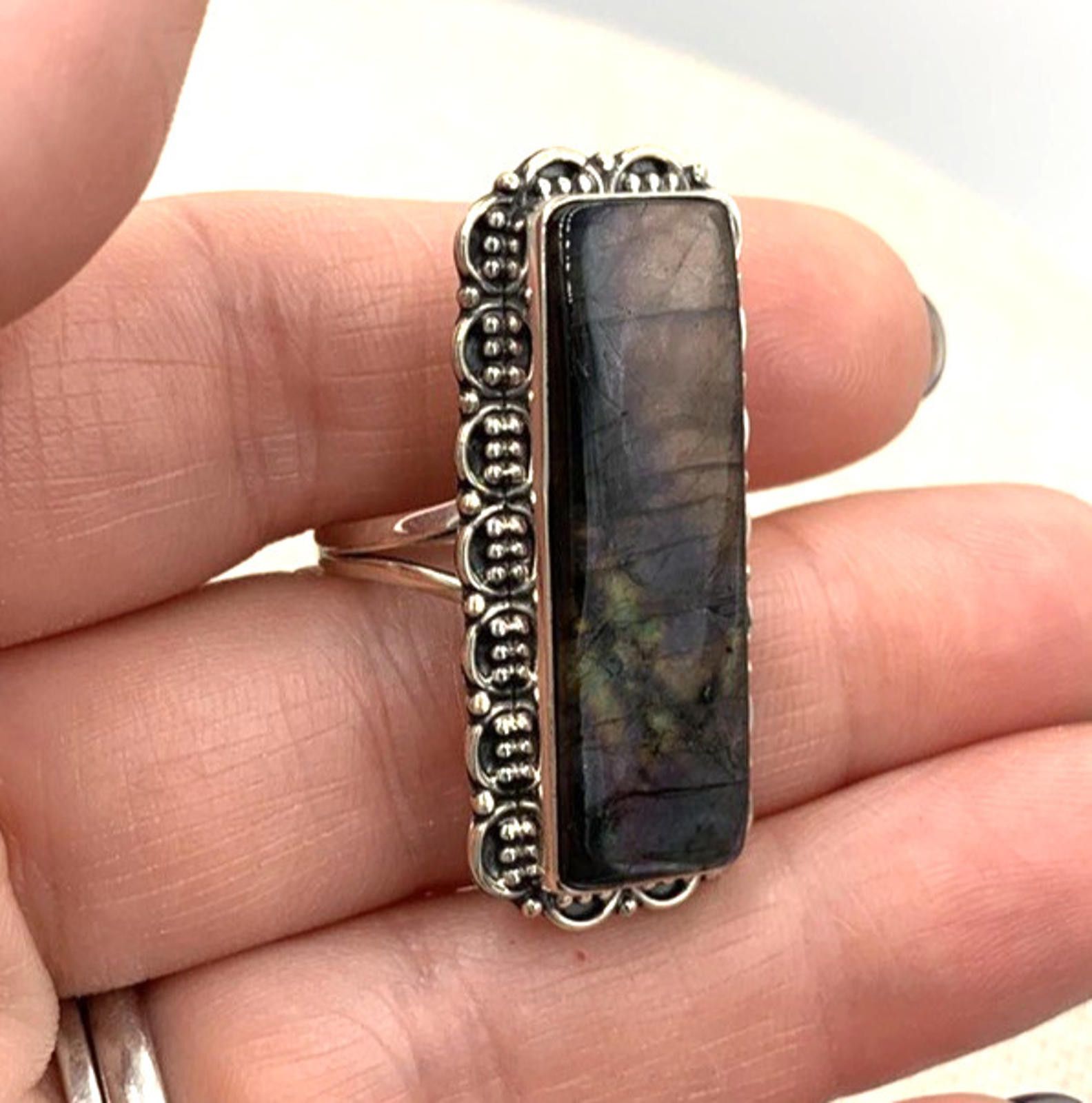 Other NOS Native American Navajo Labradorite Sterling Silver Ring Size ONE SIZE - 4 Thumbnail