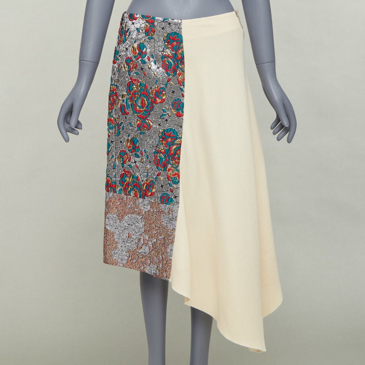 Stella McCartney STELLA MCCARTNEY 2015 cream wool blend silver ethnic jacquard midi skirt IT40 S Size 27" / US 4 / IT 40 - 1 Thumbnail