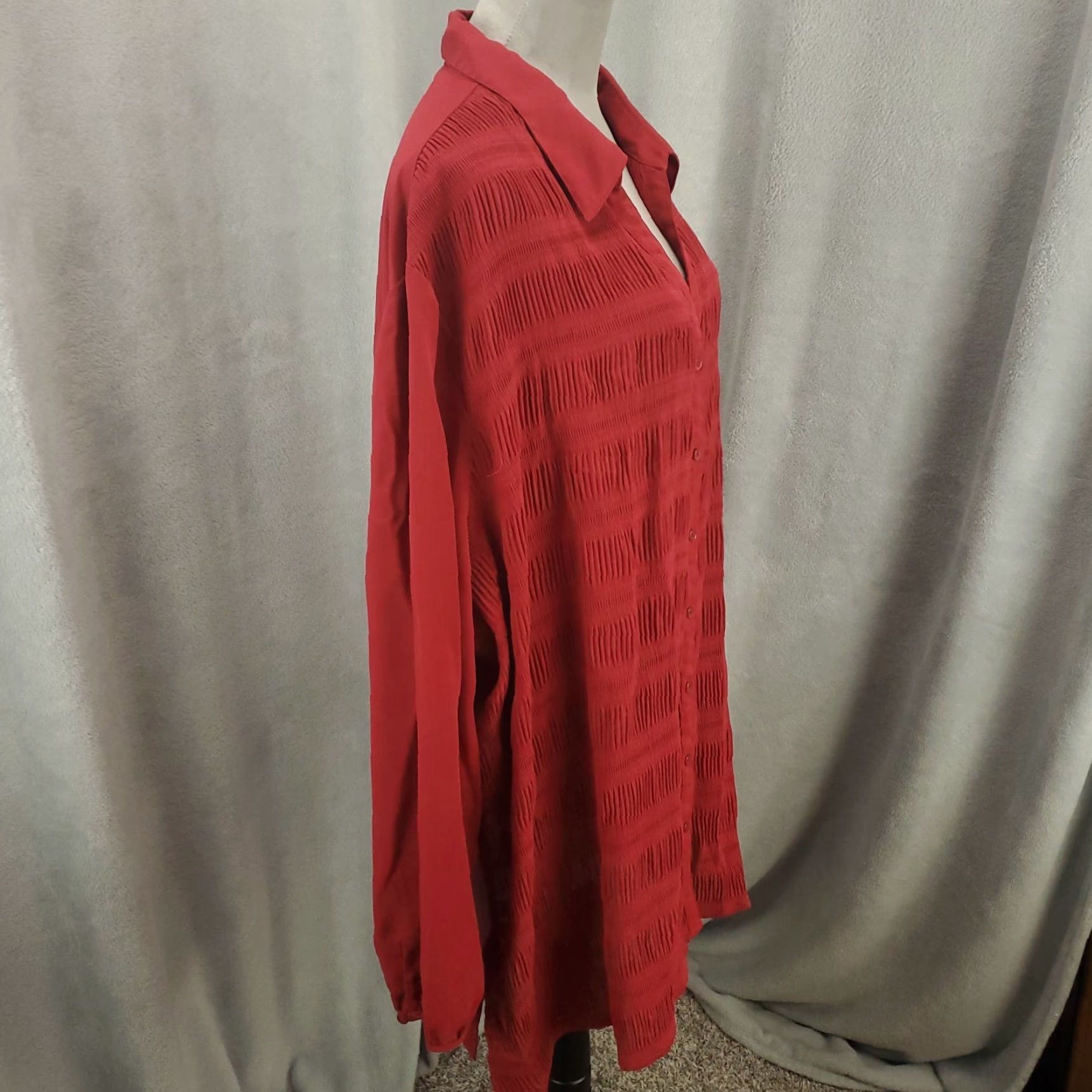 Vintage Maggie Barnes Top Women’s 32W Red Button Up Pleated Textured Tunic Blouse Size XXS / US 00 / IT 34 - 2 Thumbnail