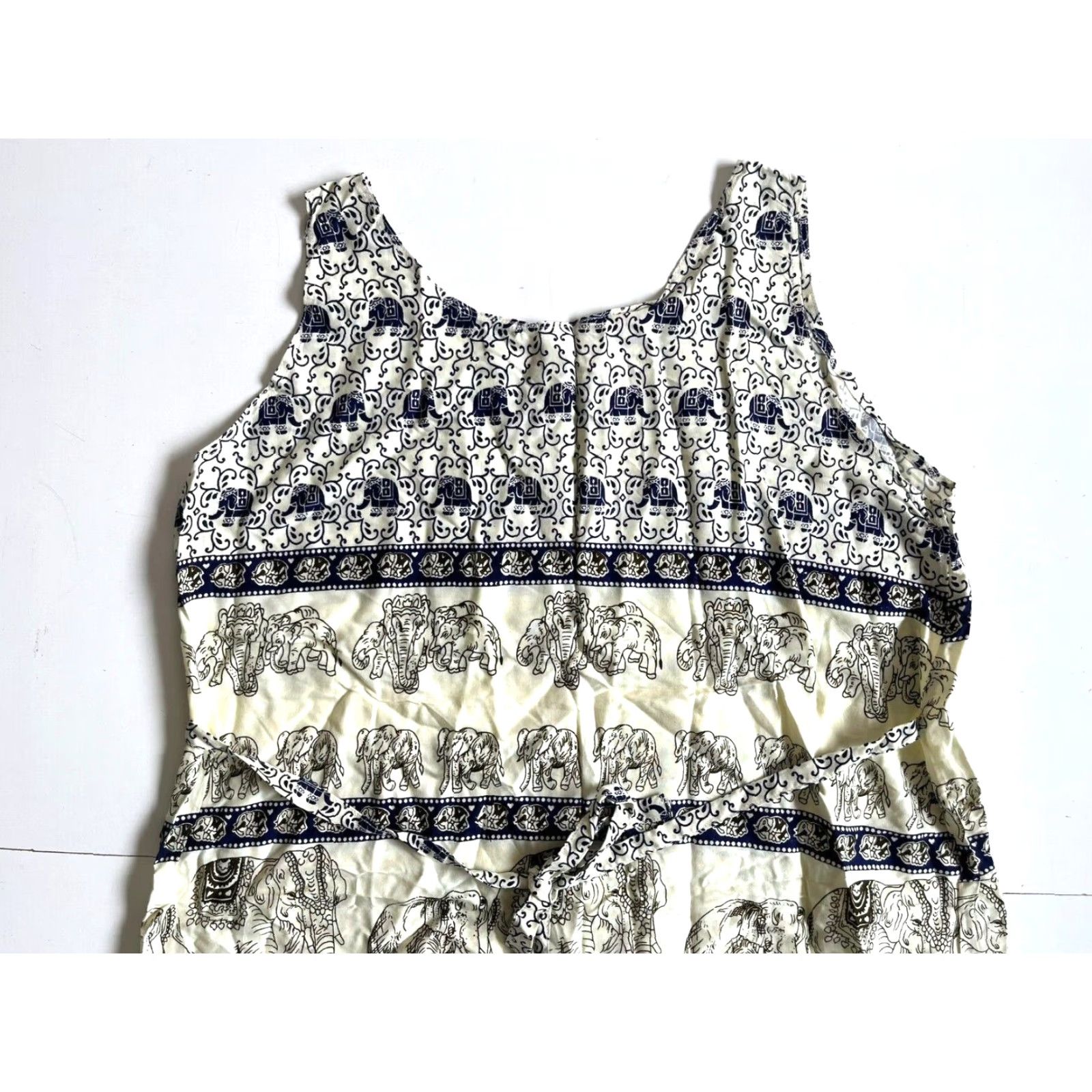 Vintage VINTAGE Thailand 100% Rayon Ivory Blue Elephant Floral Tunic Tank Sun Dress M-L Womens Size M / US 6-8 / IT 42-44 - 5 Thumbnail
