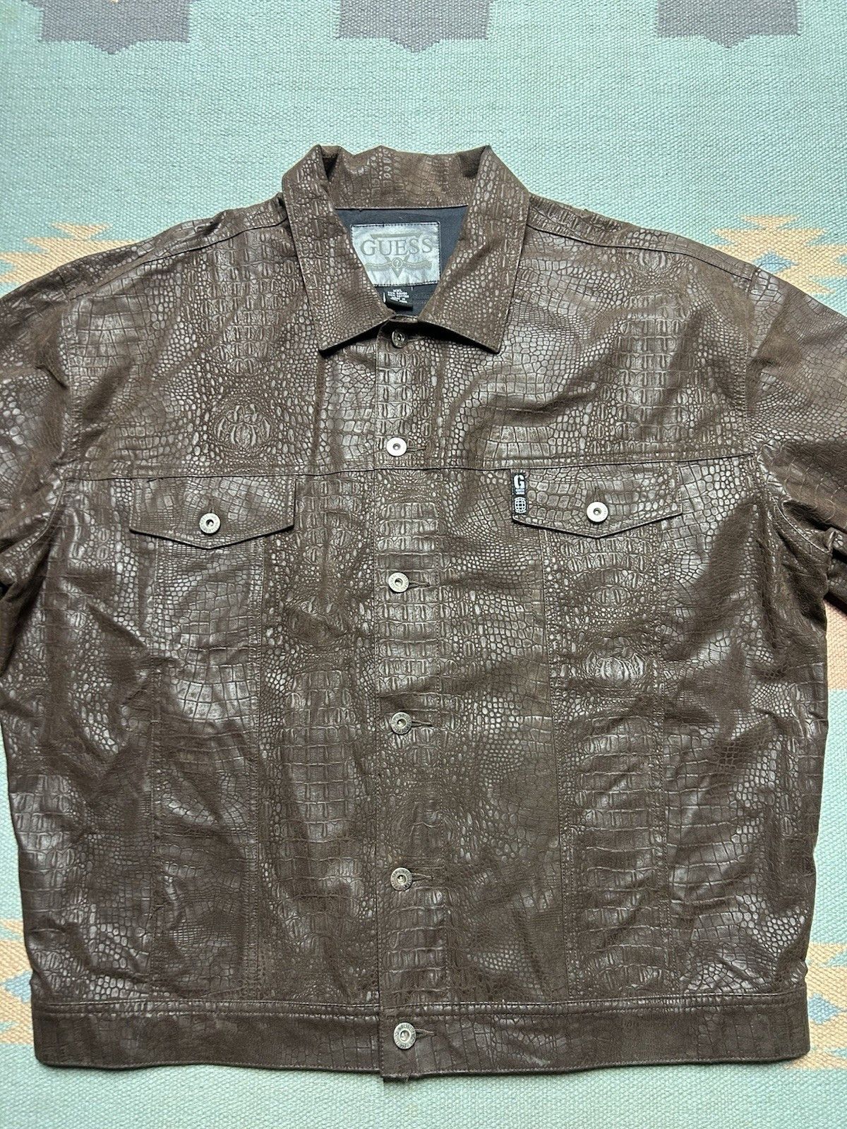 Vintage Guess faux snakeskin trucker jacket rayon cotton y2k XXL Size US XXL / EU 58 / 5 - 3 Thumbnail