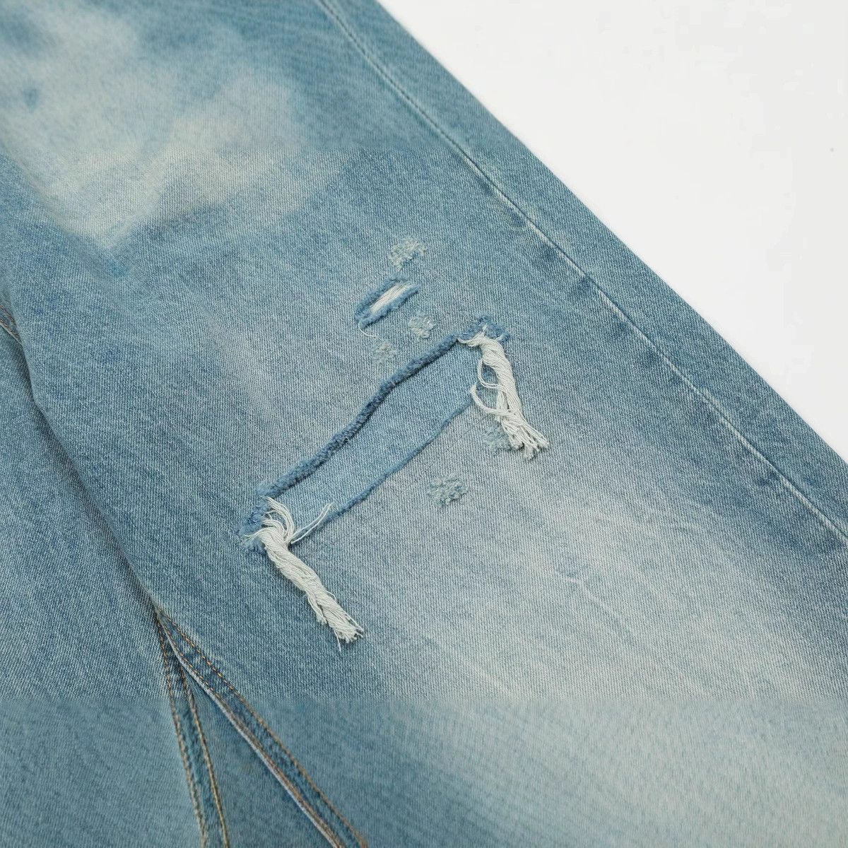 Japanese Brand × Jean American retro men's blue straight washed ripped jeans Size US 32 / EU 48 - 4 Thumbnail