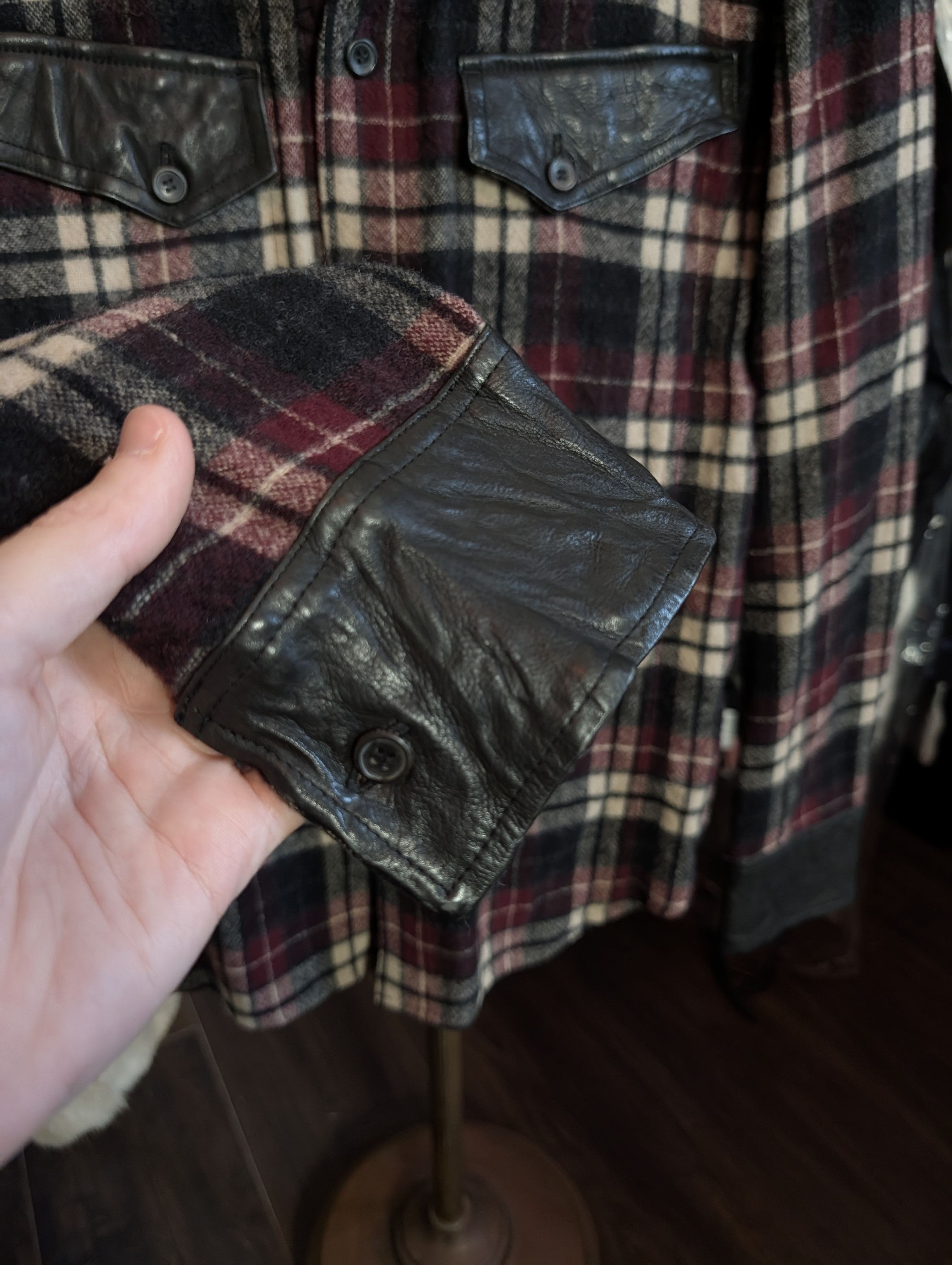Isamu Katayama Backlash Leather/Wool Plaid Flannel Western Shirt Jacket SM Size US S / EU 44-46 / 1 - 3 Thumbnail