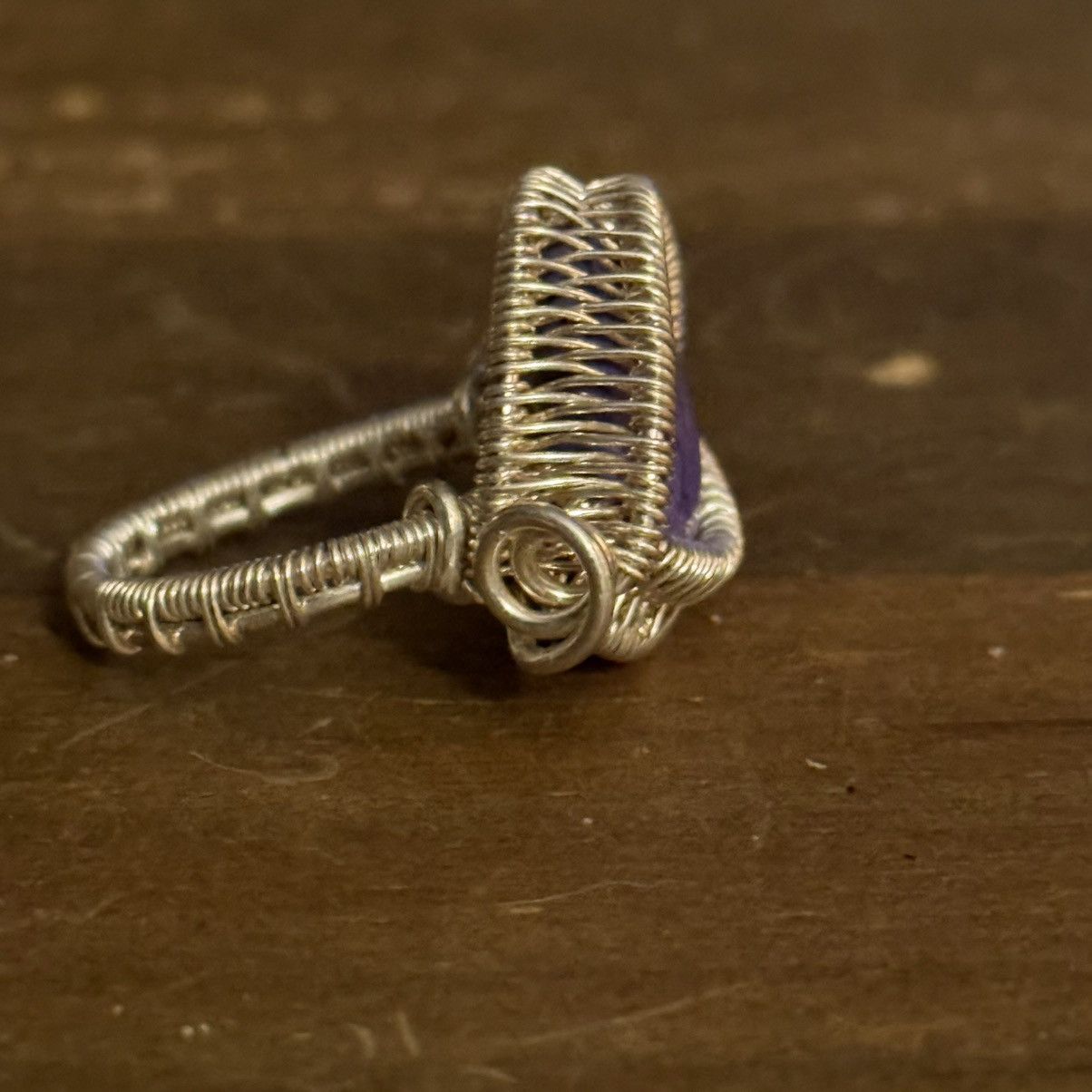 Other Silver tone wire wrapped purple marbled stone ring Size ONE SIZE - 5 Thumbnail