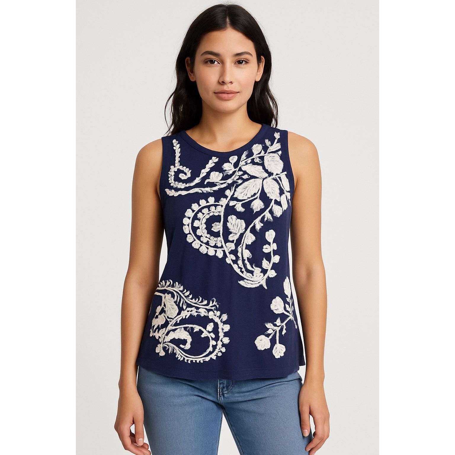 Lucky Brand Boho Festival Embroidered Navy Sleeveless Tank Top Lucky Size M / US 6-8 / IT 42-44 - 1 Thumbnail