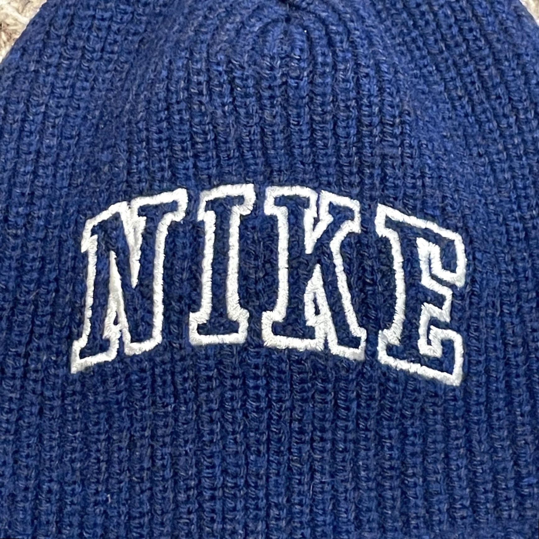 Nike VINTAGE Nike Knit Beanie Navy Blue Embroidered NIKE Spellout Winter Hat Mens One Size Blue Knit Cuffed Ribbed 90s Sports Casual Size ONE SIZE - 2 Thumbnail