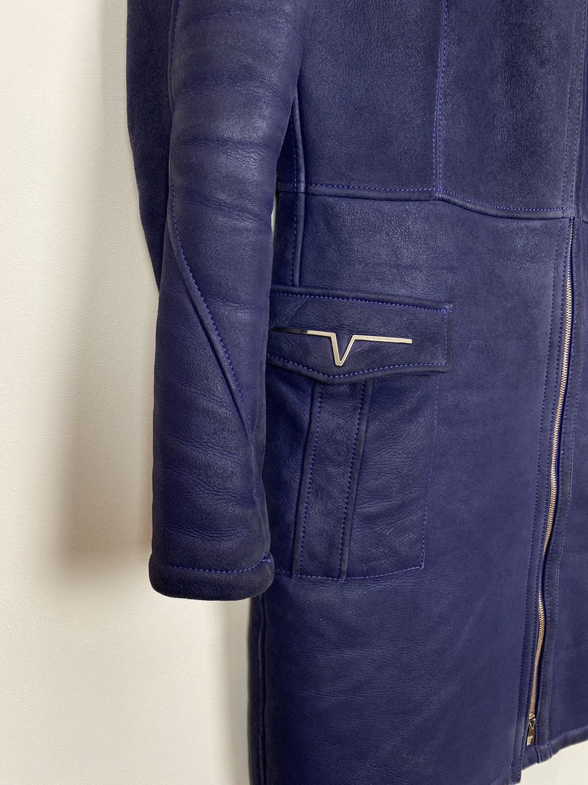 Designer Versace Collection Long Length Shearling Coat Jacket Purple Size S / US 4 / IT 40 - 3 Thumbnail