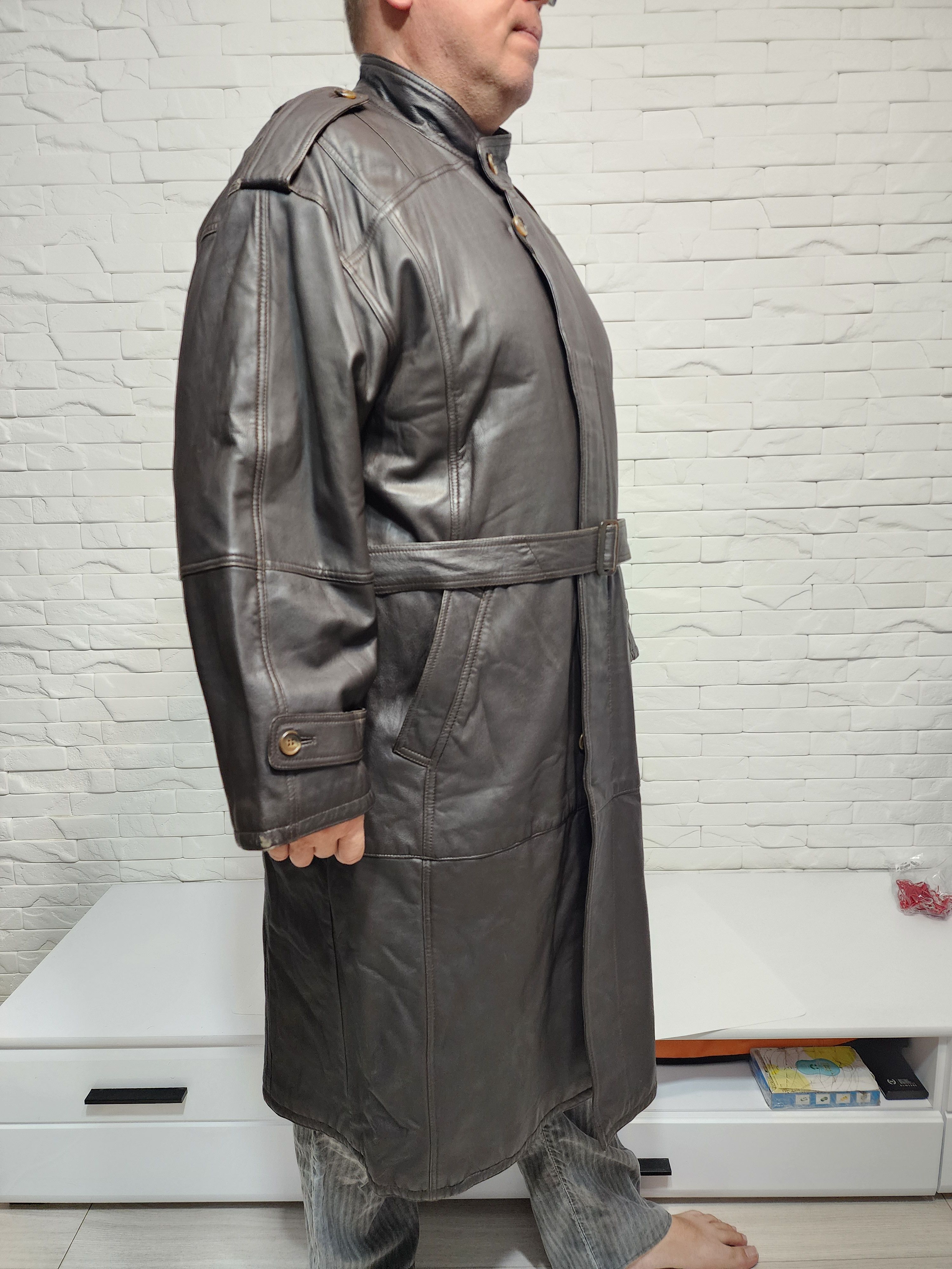 Designer Brown Genuine Leather Men's Coat with Belt Size US L / EU 52-54 / 3 - 2 Thumbnail