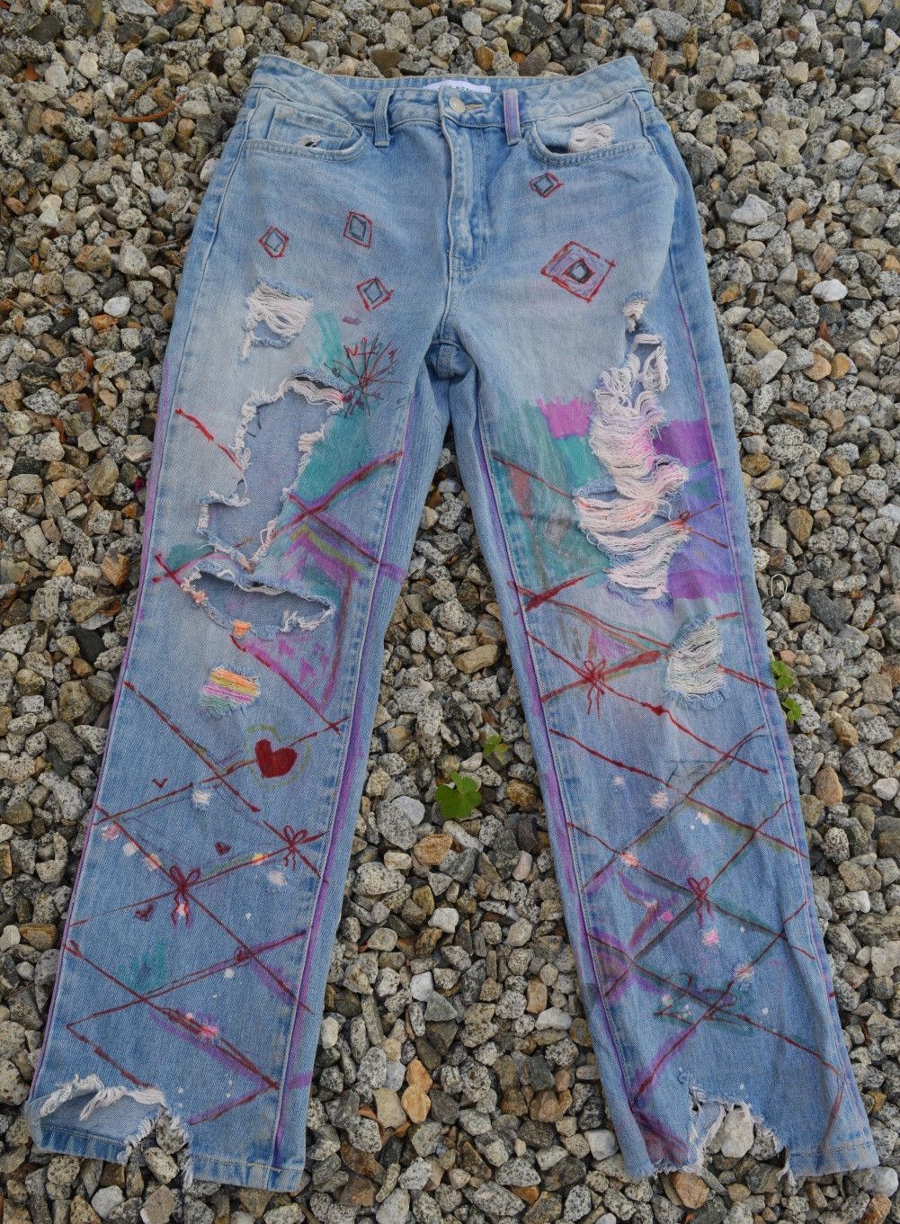 Handmade VINTAGE DENIM ART HANDPAINTED SIZE 26 Size 26" / US 2 / IT 38 - 2 Thumbnail