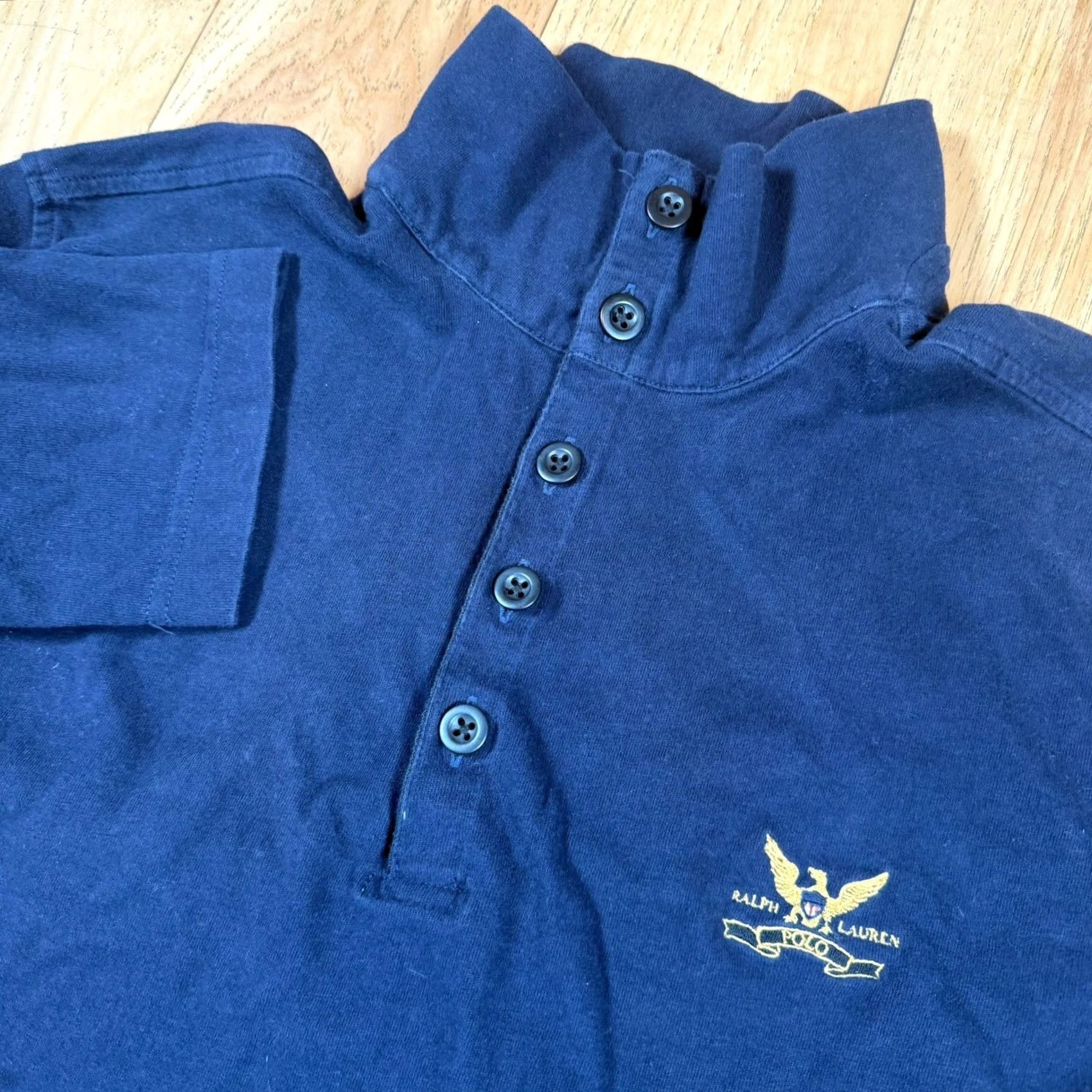 Ralph Lauren VINTAGE Ralph Lauren Polo Shirt XL Men Blue Eagle Flag Crest Stand Mock Collar Mens XL Blue Eagle Flag Crest Polo Shirt Size US XL / EU 56 / 4 - 2 Thumbnail