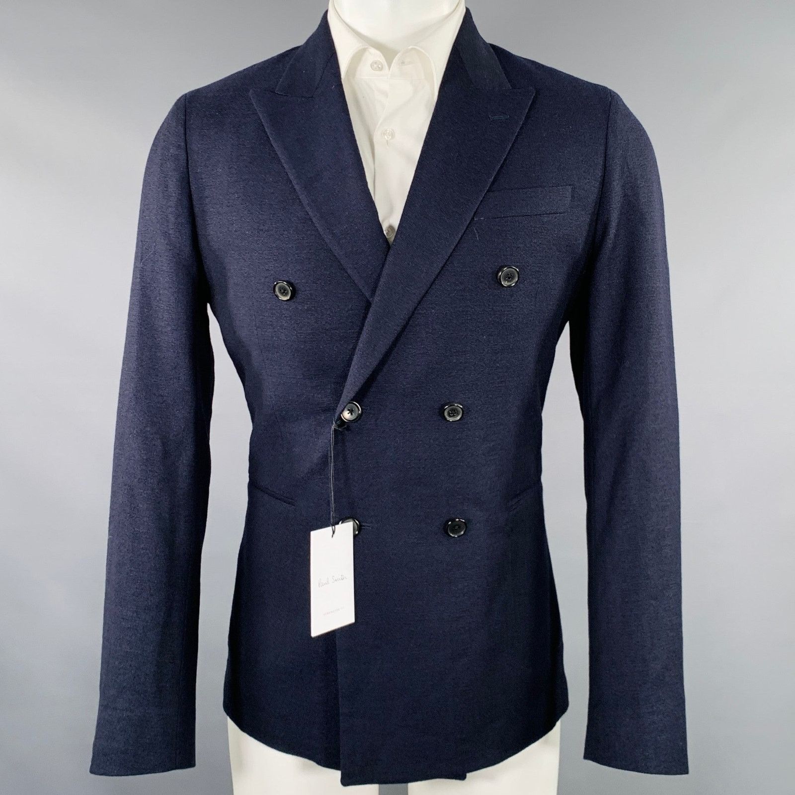 Paul Smith PAUL SMITH Size 40 Navy Wool Linen Peak Lapel Sport Coat Size 40R - 1 Thumbnail