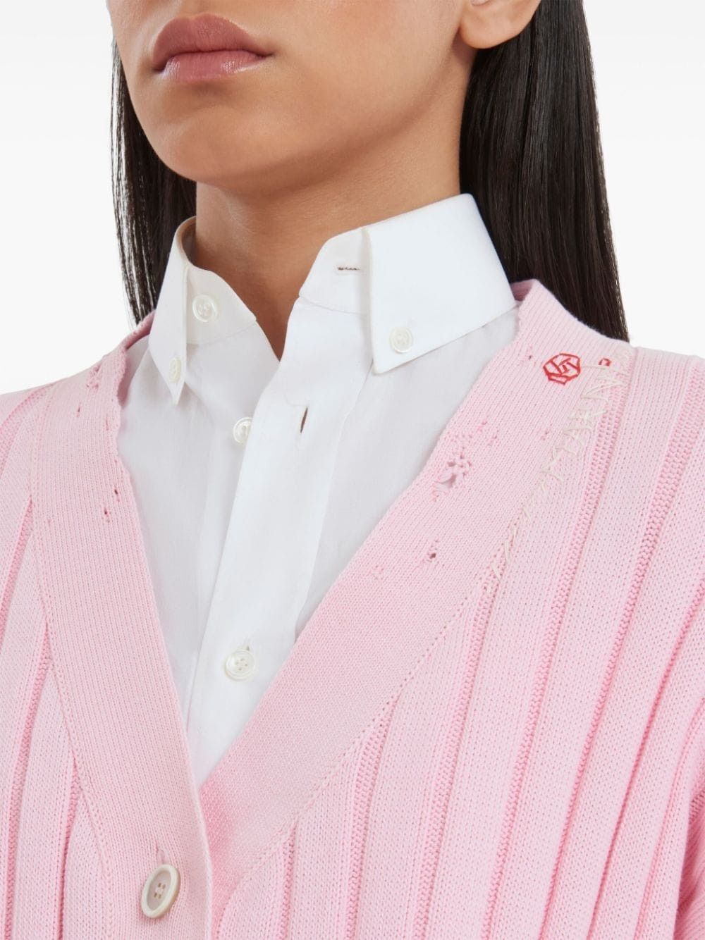 Marni o1f1d3z0725 Distressed Cropped Cotton Cardigan in Pink Size XL / US 12-14 / IT 48-50 - 6 Thumbnail