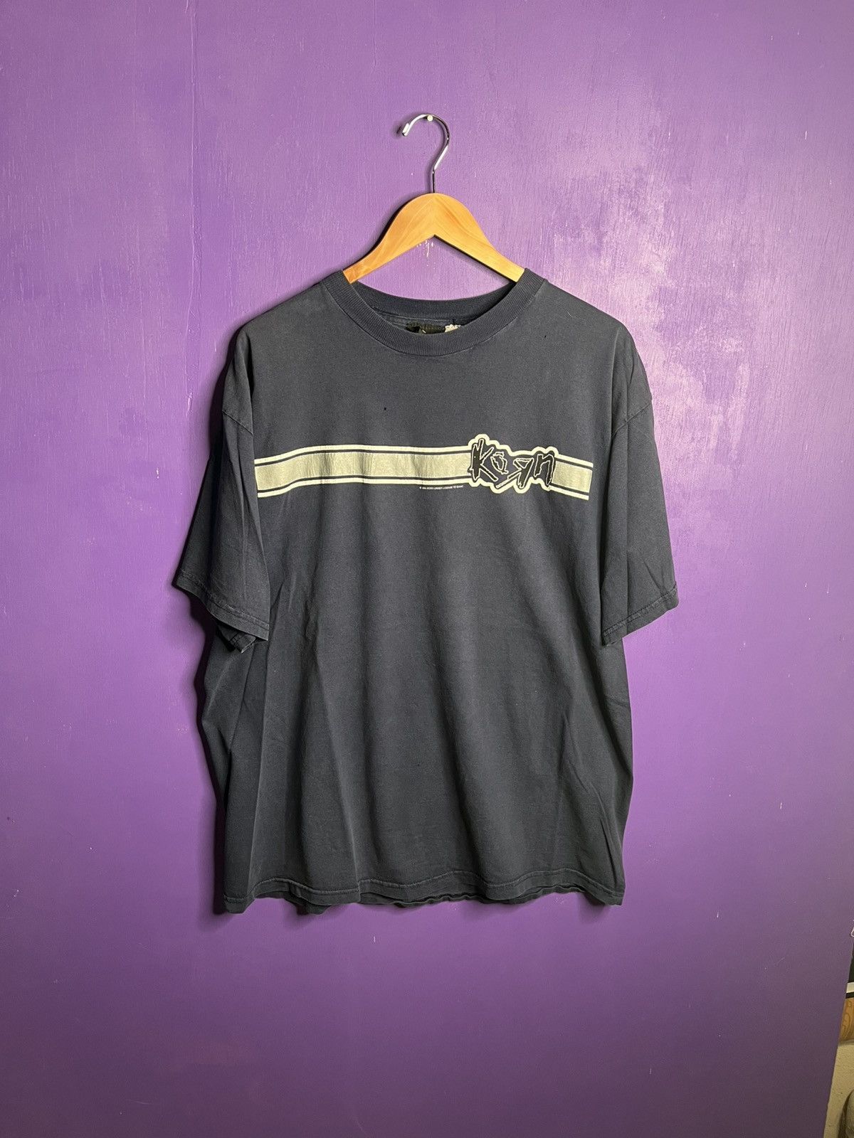 Band Tees × Vintage Vintage 1996 Korn stripe logo faded t-shirt Size US XL / EU 56 / 4 - 1 Thumbnail