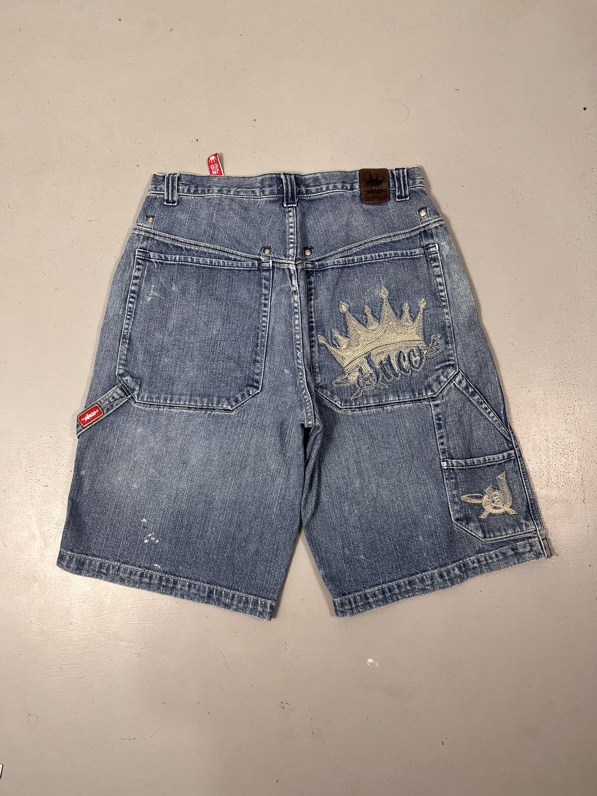 image of Jnco Crown Embroidered Baggy Carpenter Jorts in Blue, Men's (Size 35)