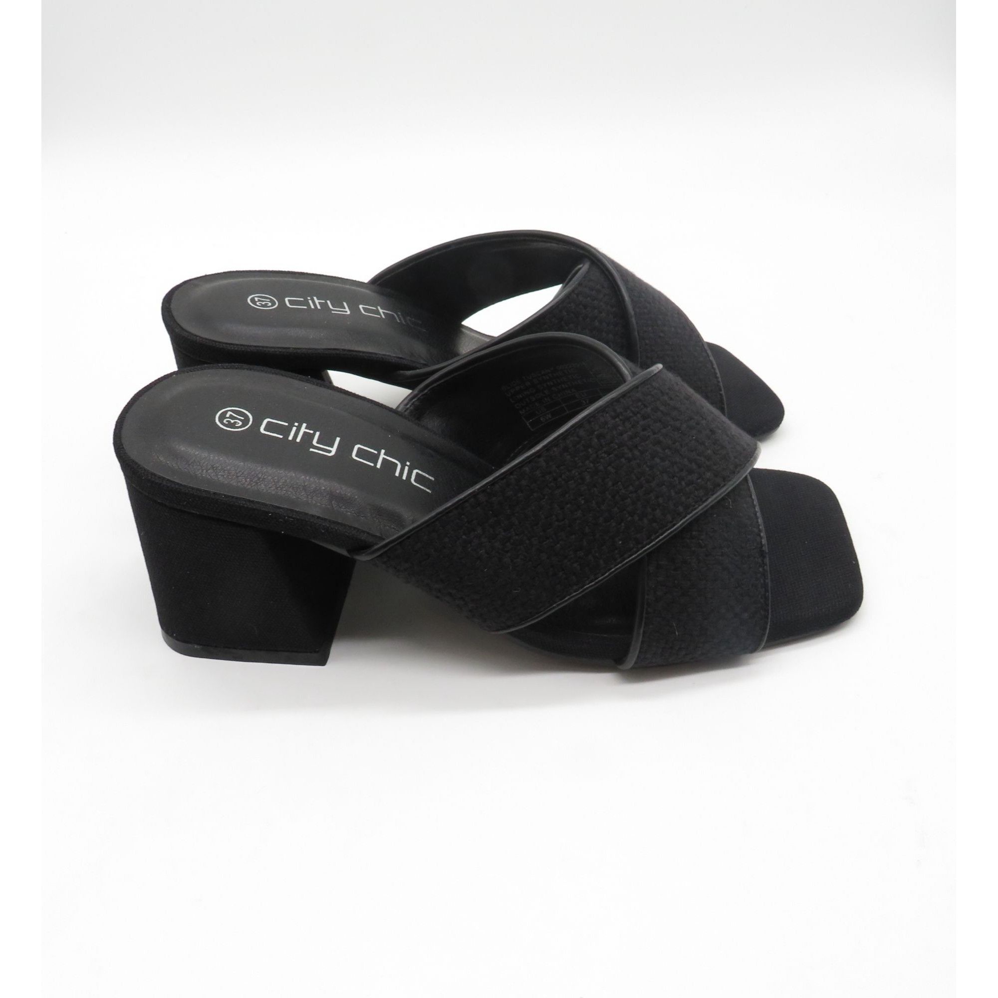 Other City Chic Women’s Black Heeled Slide Sandals With Cross-Stra Size US 6 / IT 36 - 1 Thumbnail