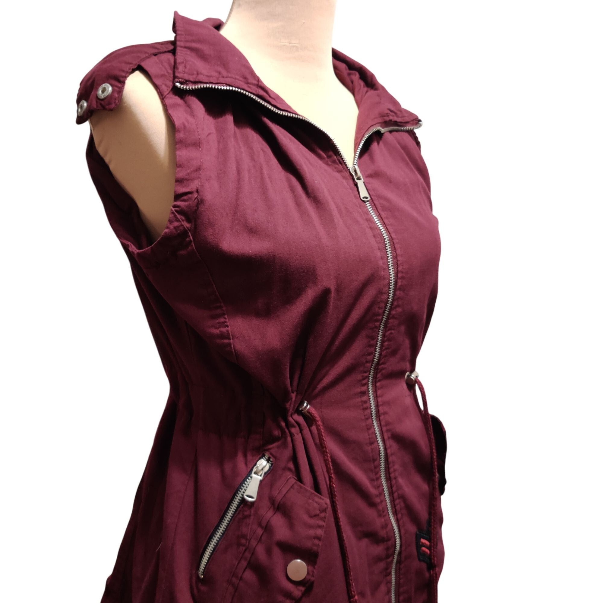 Other YMI S Burgundy Red Utility Hooded Vest Drawstring Street Sty Size S / US 4 / IT 40 - 2 Thumbnail